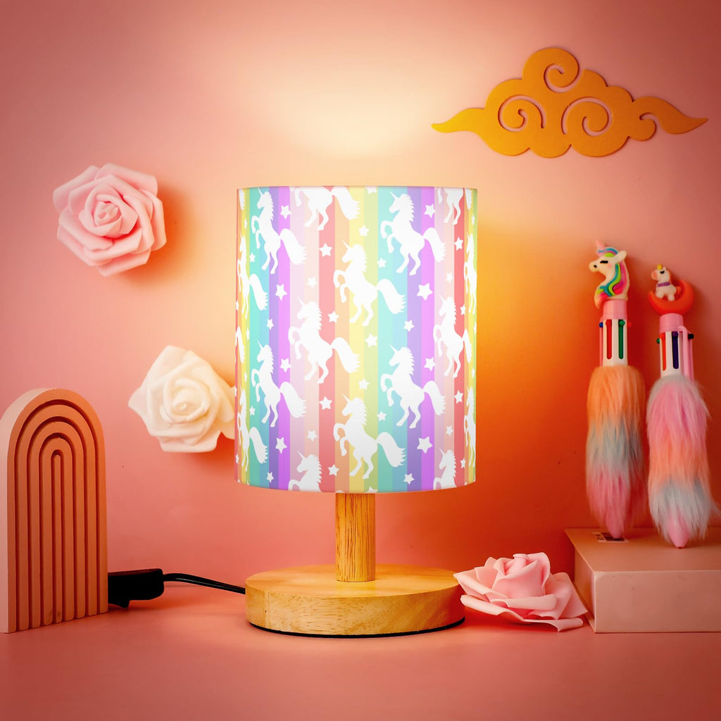 VIHOSE Woodland Animals Kids Table Lamp for Bedroom Kids Bedside Lamp with Linen Wooden Nightstand Cartoon Nursery Lampshade for Girls Boys Living Room