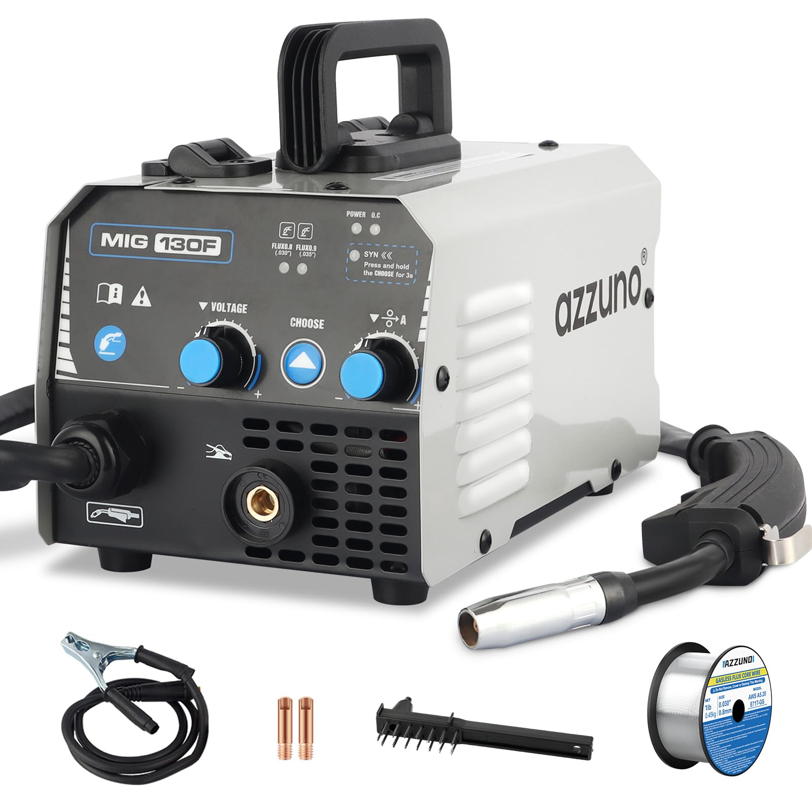 AZZUNO MIG Welder Machine 110V/220V, 155Amp 5-in-1 Gas MIG/Aluminum MIG/Gasless Flux MIG/Lift TIG/Stick Welding Machine, Wire Feed Welder