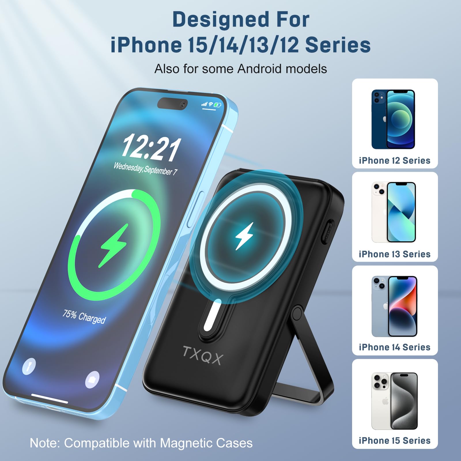 for Magsafe Battery Pack,10000mAh Magnetic Power Bank 22.5W PD Fast Charging with LED Display,Wireless Portable Charger with Built-in Cables and Stand for iPhone 17/16/15/14/13/12/Pro/Pro Max