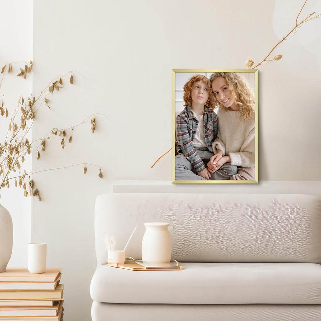 Frametory, 6x8 Aluminum Picture Frame - 6 x 8 Black Frame with Removable Mat for 5 x 7 Photo - 6 by 8 Durable Metal Frame with Real Glass - Sawtooth Hanger for Easy Wall Display - 1 Pack