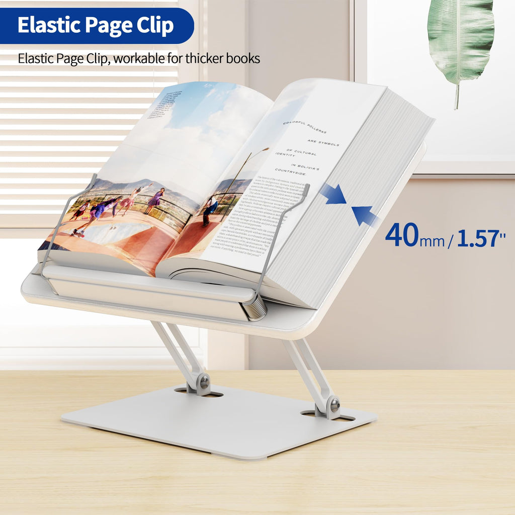 BESIGN BS01 Book Stand for Reading, Adjustable Book Holder, Ergonomic Laptop Stand with Elastic Page Clips for Music Scores, Recipe, Tablet, Laptop (Black)