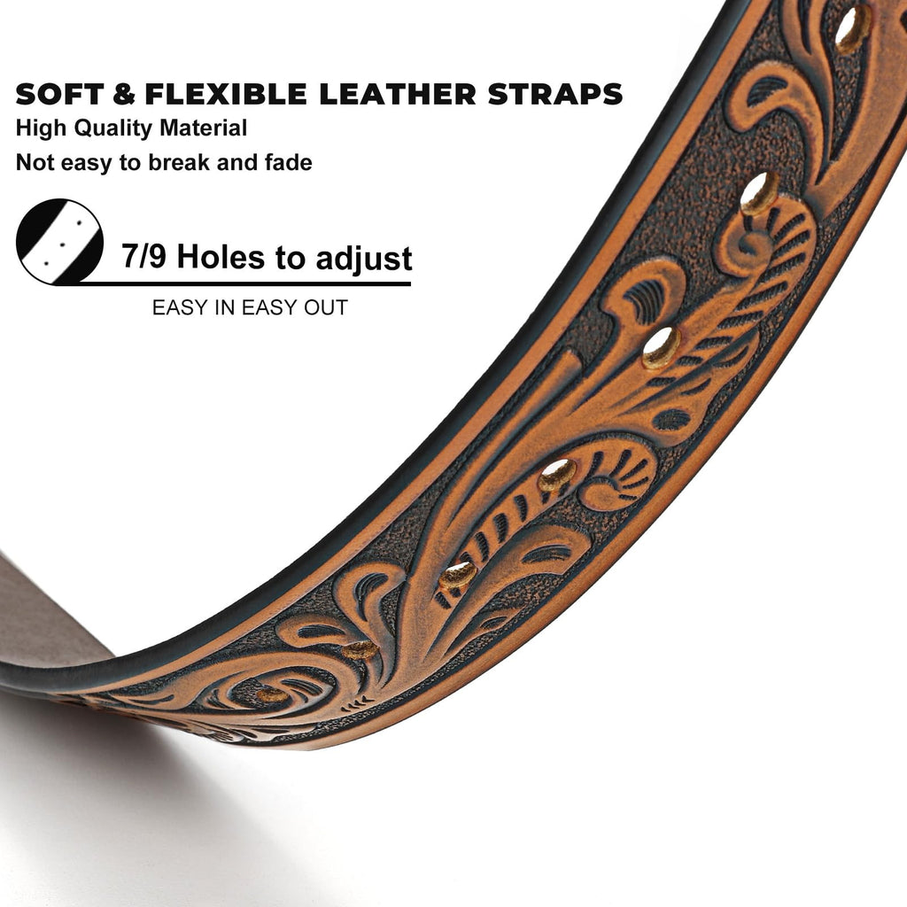 BELTROAD Western Leather Belt Strap for Men Women Cowboy Cowgirl Leather Mens Belts for Jeans Birthday Christmas Belt Gifts