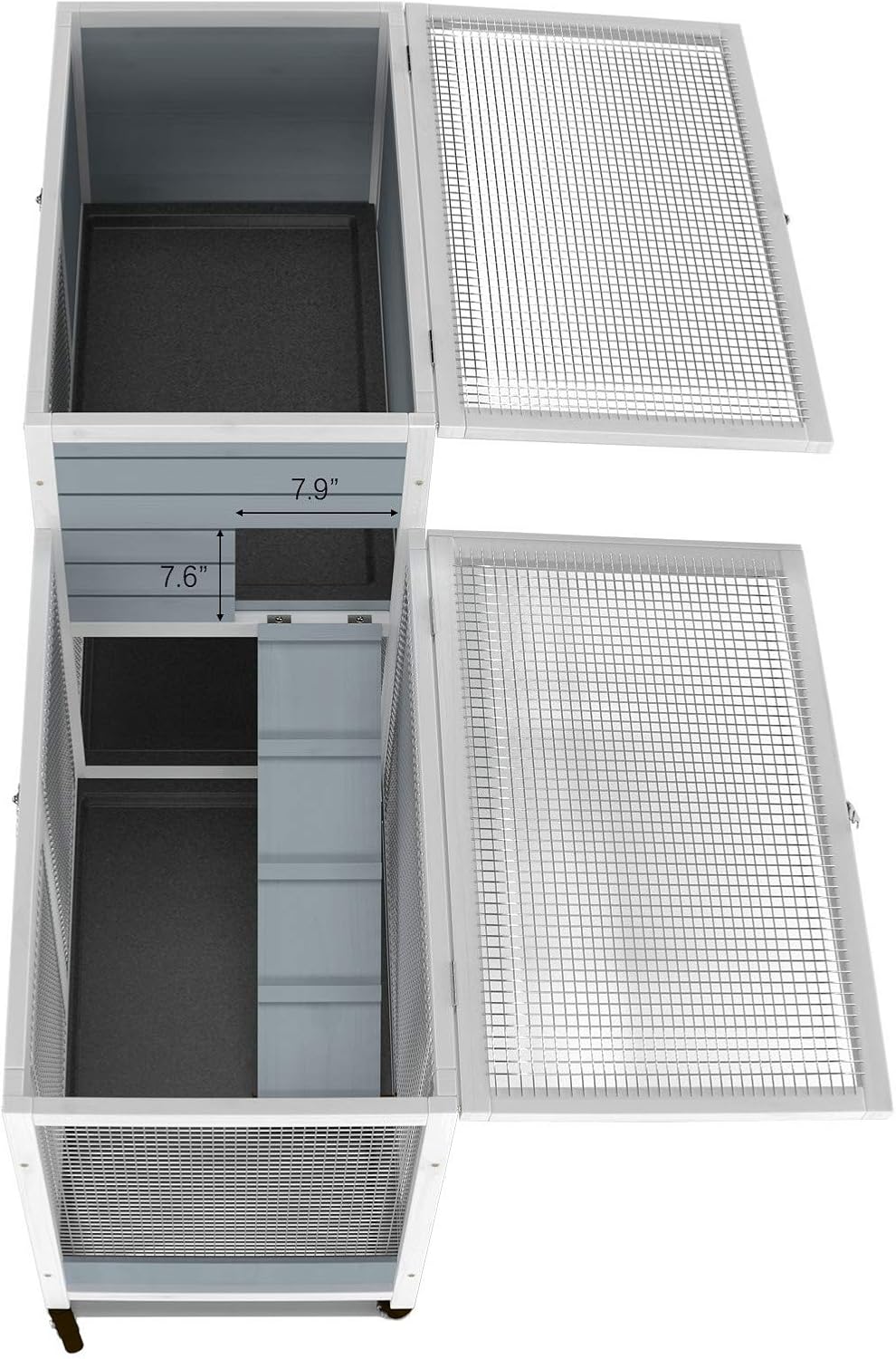 GDLF Two Floors 58" Wooden Indoor Bunny Hutch Rabbit Cage on Wheels Guinea Pig PET House for Small to Medium Animals Waterproof No Leak Tray