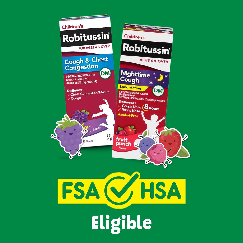 Children's Robitussin DM Day and Night Cough Relief Value Pack, Cough Medicine, Grape/Fruit Punch Flavor - 4 Fl Oz x 2