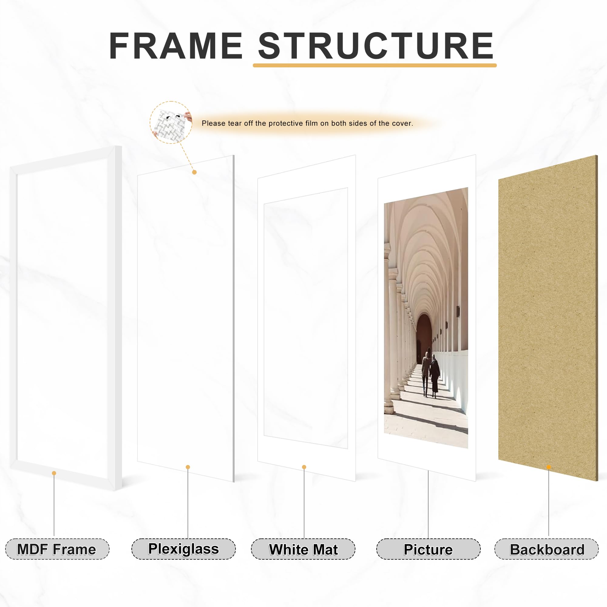 Picrit 24x34 Black Poster Frame 7 Pack, Display Pictures 20x30 Picture with Mat or 24 x 34 without Mat for Horizontal or Vertical Wall Mounting, Wall Gallery Photo Frames