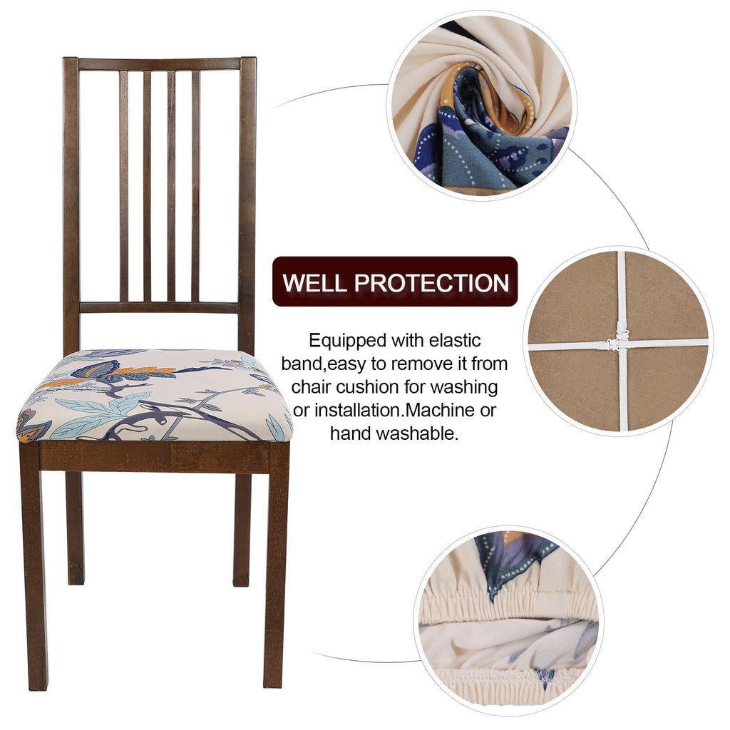 SearchI Seat Covers for Dining Room Chairs Stretch Printed Chair Seat Covers Set of 2, Removable Washable Upholstered Chair Seat Protector Cushion Slipcovers for Kitchen, Office(Ball Flower)