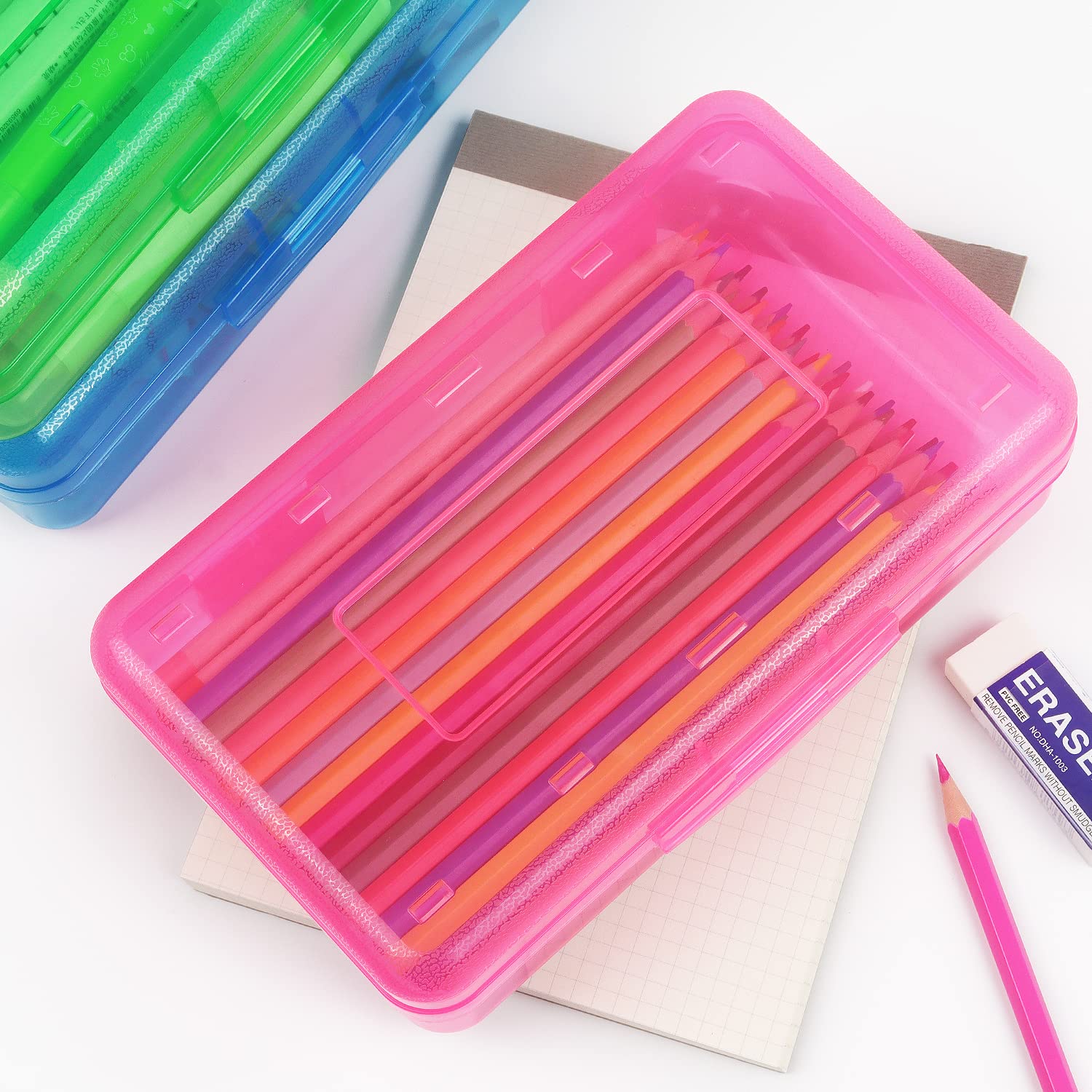 Tamaki 1 Pack Plastic Pencil Box Large Capacity Pencil Boxes Clear Boxes with Snap-tight Lid Stackable Design and Stylish Office Supplies Storage Organizer Box, Black