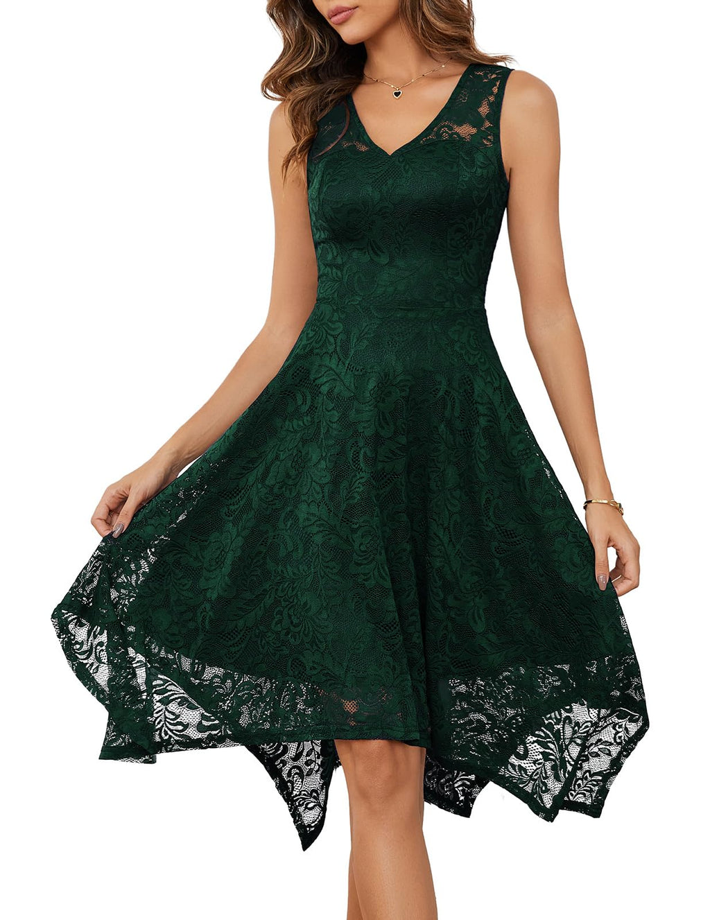 Meetjen Women's Cocktail Party Dresses 2026 Handkerchief Hem Lace Formal Wedding Guest Bridesmaid Fancy Prom Dress