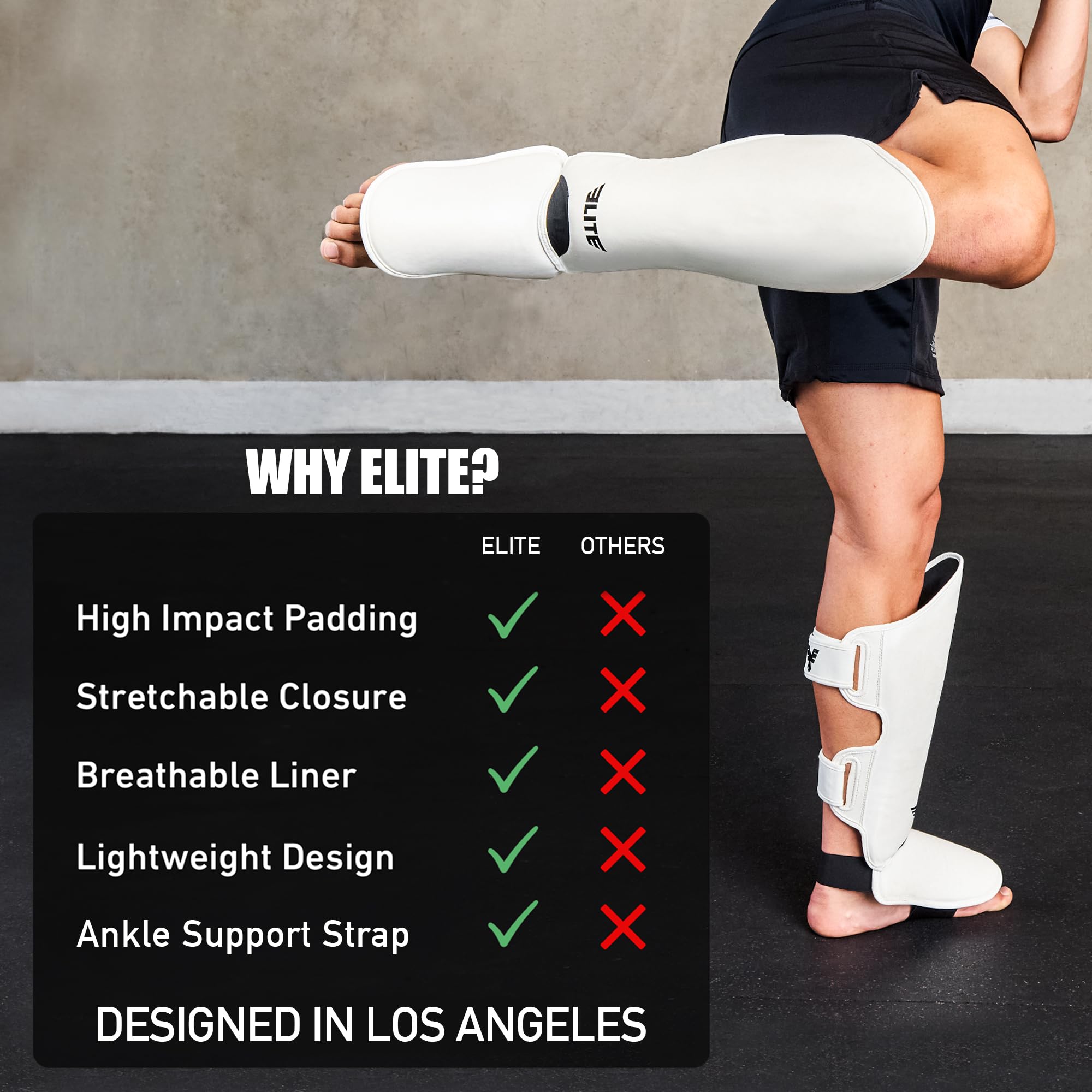 Elite Sports Muay Thai Shin Guards Kickboxing MMA Muay Thai Leg Instep Protective Pads, Martial Art Kicking Sparring Training Gear for BJJ Karate Boxing Taekwondo