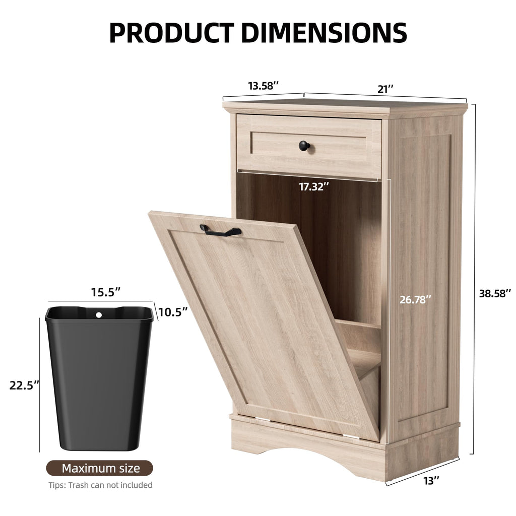 AHB Double Tilt Out Trash Can Cabinet Freestanding Kitchen Trash Can, 2x13 Gallons Hidden Garbage Recycling Cabinet with Hideaway Drawers Pet Proof Trash Can Holder for Kitchen, Antique White