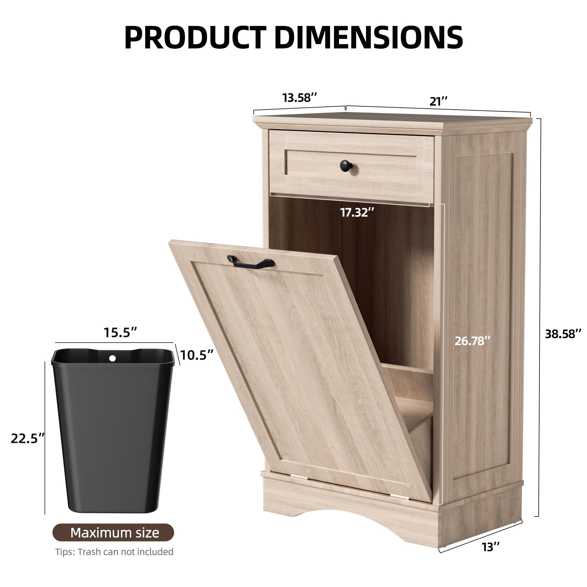 AHB Double Tilt Out Trash Can Cabinet Freestanding Kitchen Trash Can, 2x13 Gallons Hidden Garbage Recycling Cabinet with Hideaway Drawers Pet Proof Trash Can Holder for Kitchen, Antique White