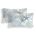 Tritard Nautical Coastal Throw Pillow Covers 16x16 Set of 2 Beach Themed Ocean Seashell Coral Starfish Velvet Couch Decorative Pillow Cases Outdoor Sofa Cushion Cover for Bedroom Living Room, Blue