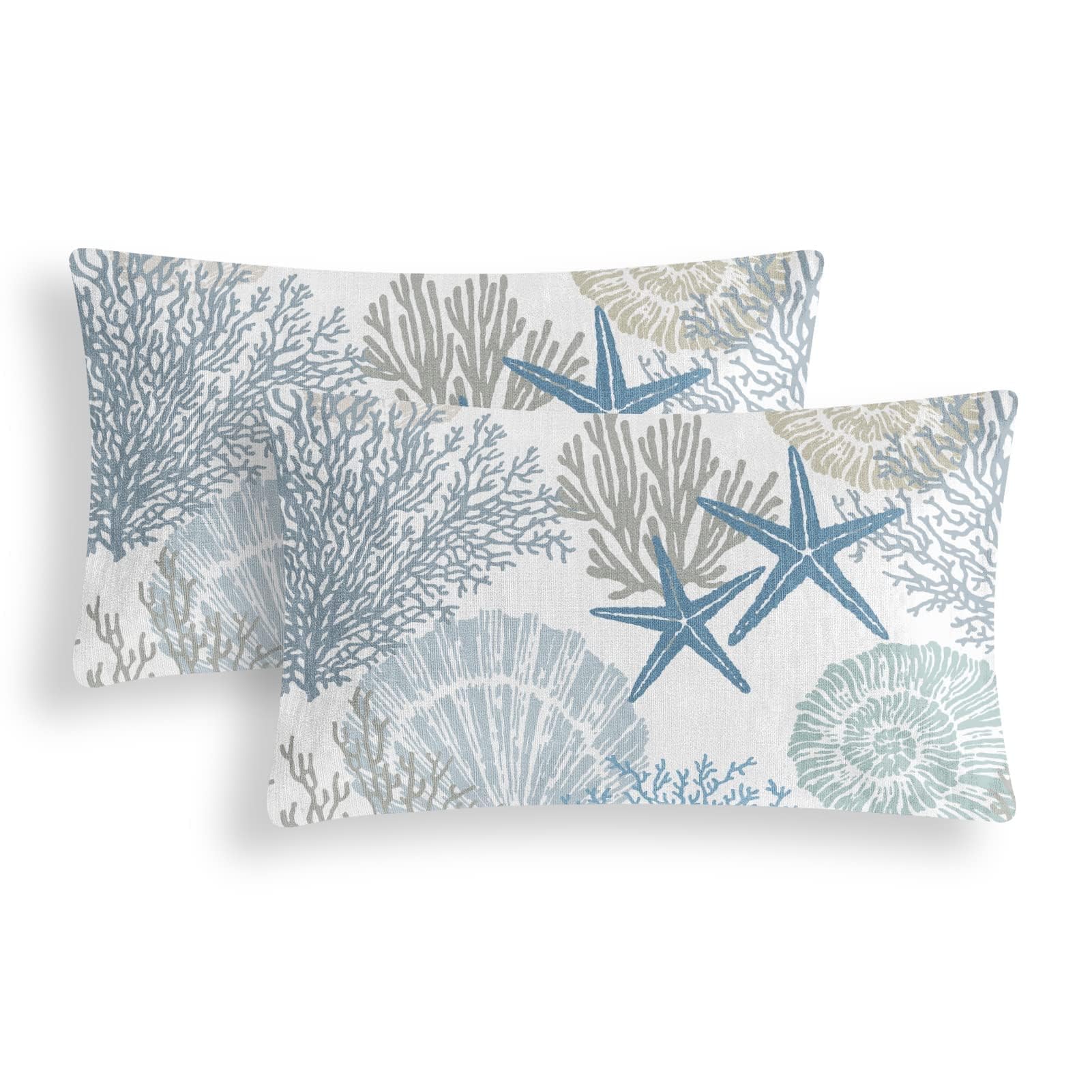 Tritard Nautical Coastal Throw Pillow Covers 16x16 Set of 2 Beach Themed Ocean Seashell Coral Starfish Velvet Couch Decorative Pillow Cases Outdoor Sofa Cushion Cover for Bedroom Living Room, Blue