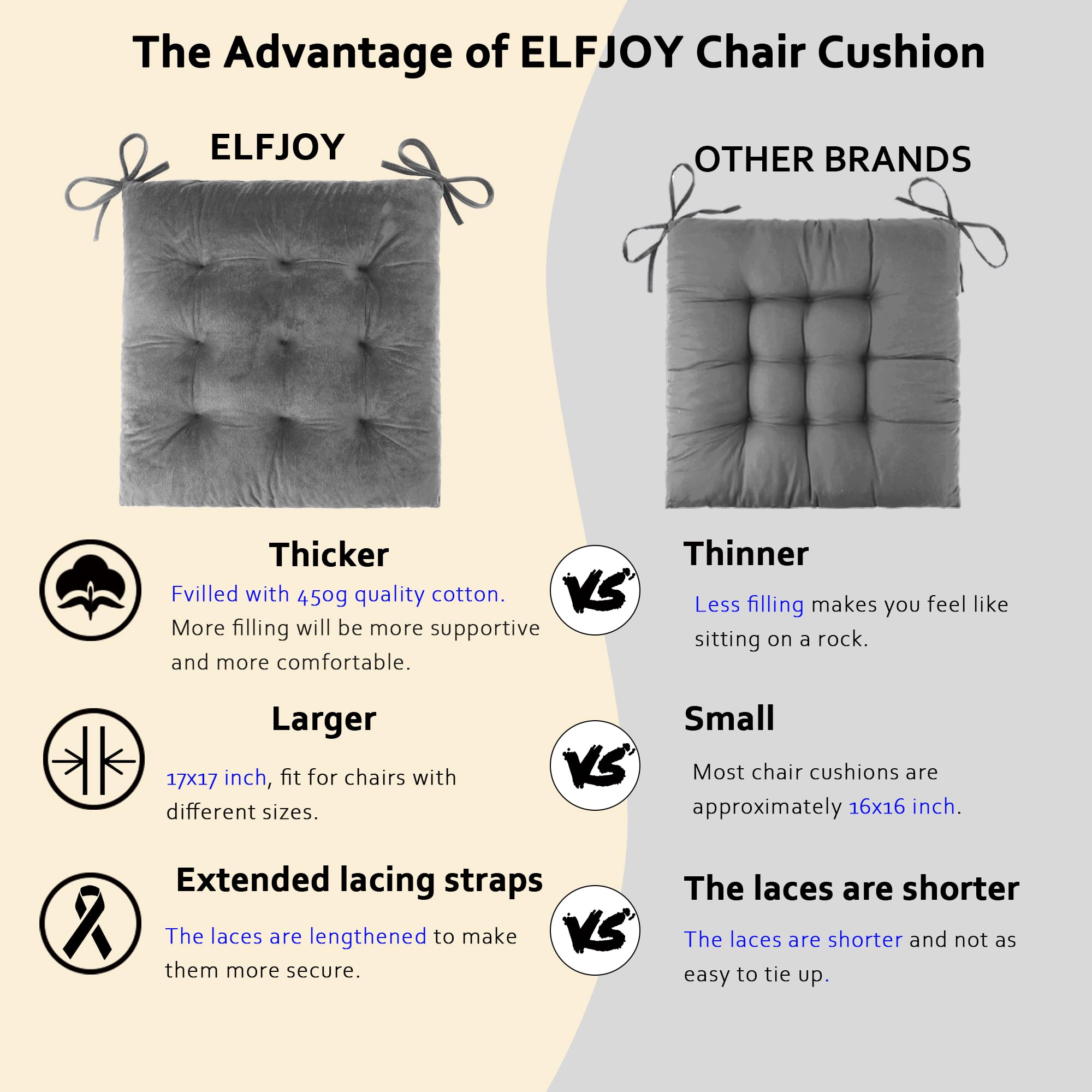ELFJOY Rocking Chair Cushion Large Rocking Chair Pads with Ties Premium Tufted High Back and Seat Cushion 2 Piece Set Black