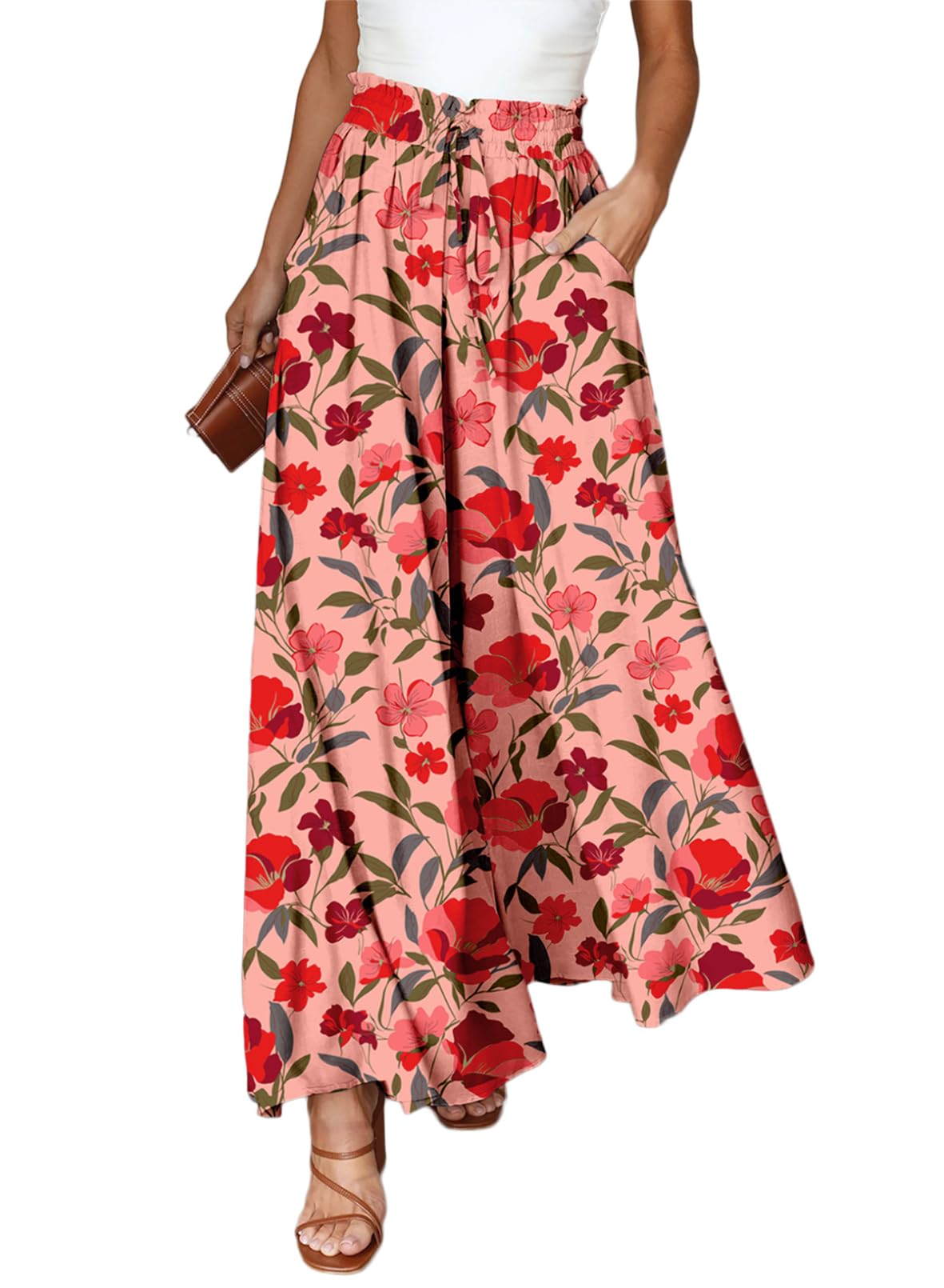 Dokotoo Pants for Women Casual Elastic Waist Wide Leg Pants with Pockets