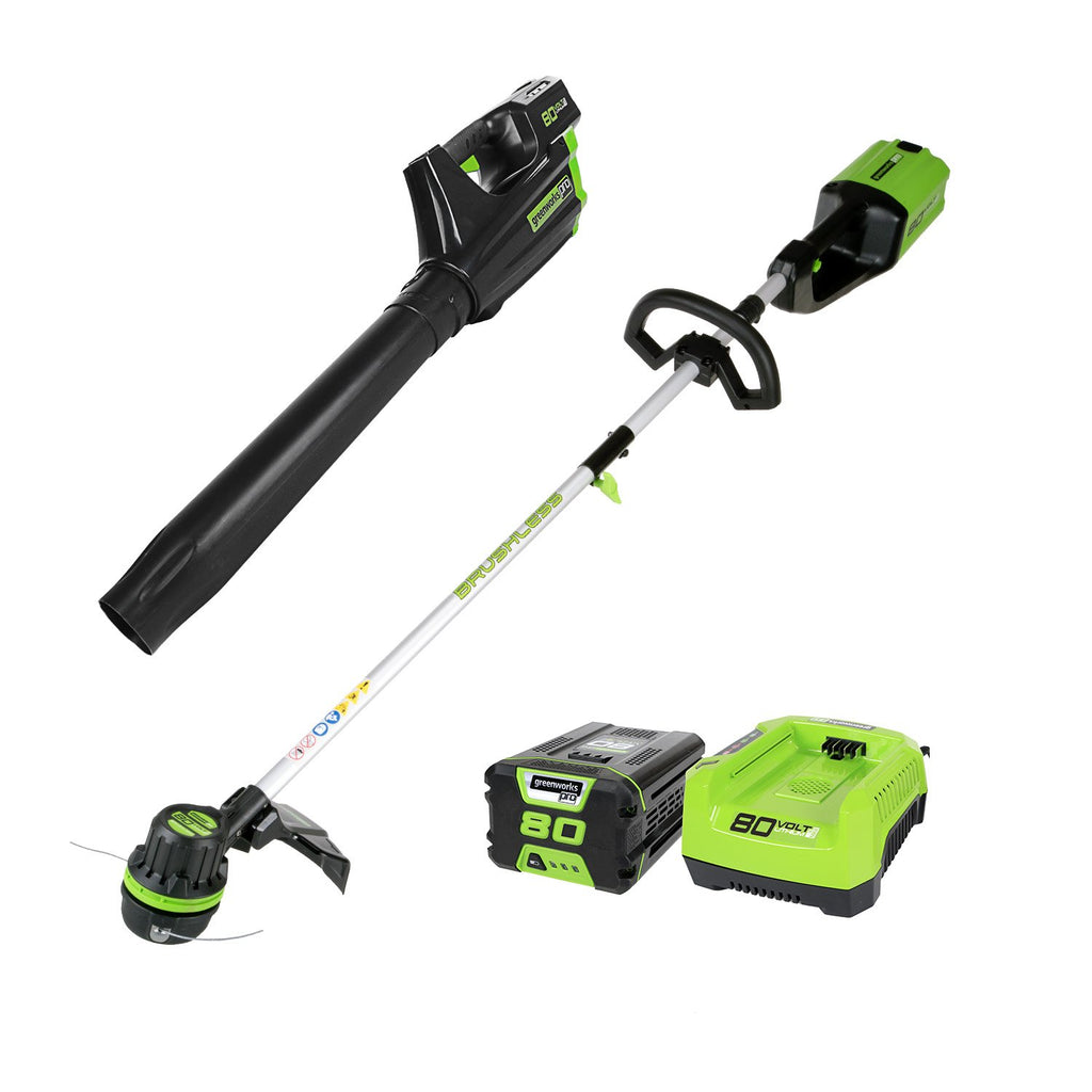 Greenworks Pro 80V Cordless Brushless String Trimmer + Leaf Blower Combo, 2Ah Battery and Charger Included STBA80L210 & 0.080" 200-Foot Twisted String Trimmer Line