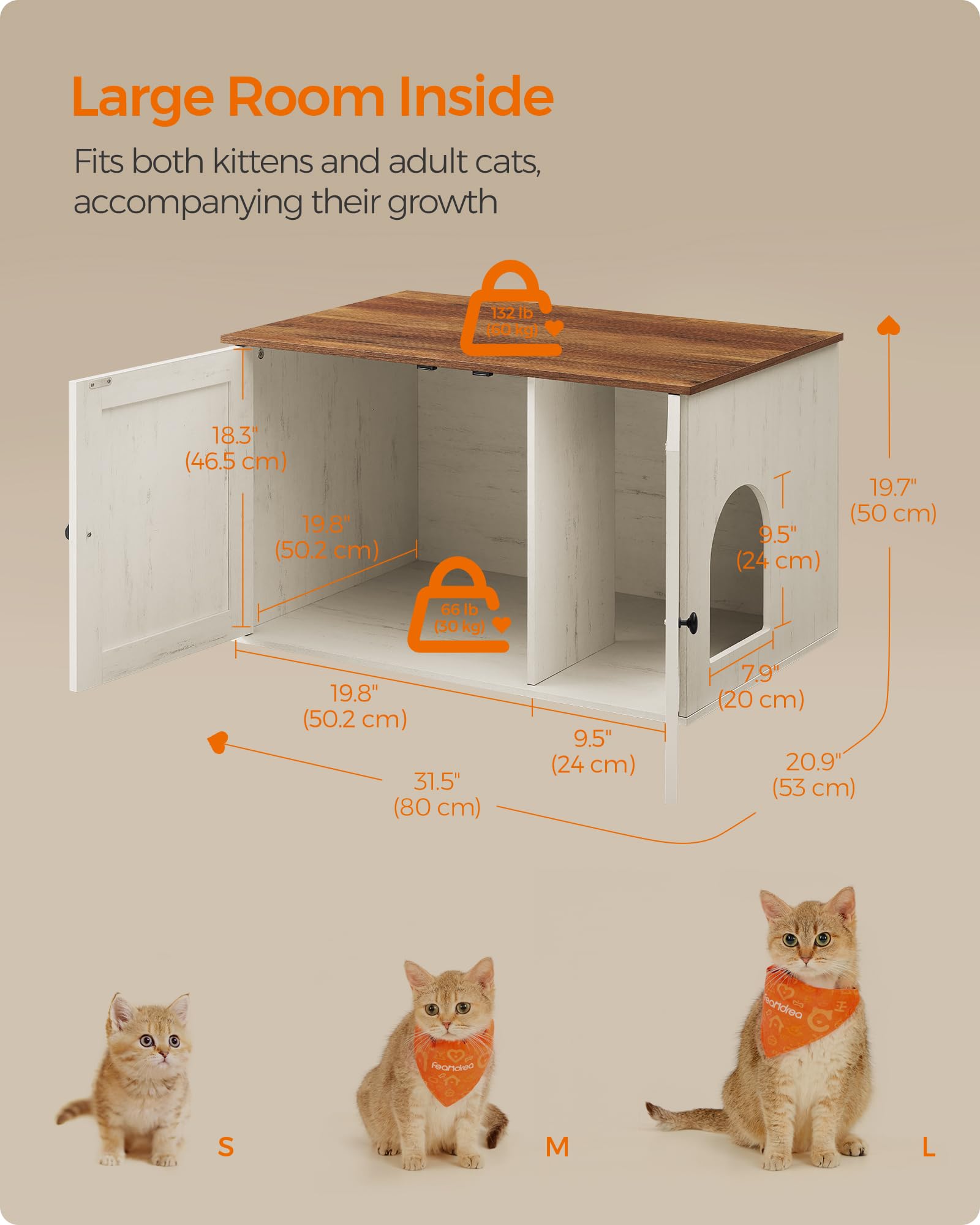 Feandrea Cat Litter Box Enclosure, Litter Box Furniture Hidden, Indoor Cat House, End Table, 27.6 x 19.7 x 19.7 Inches, Heather Greige UPCL022K01