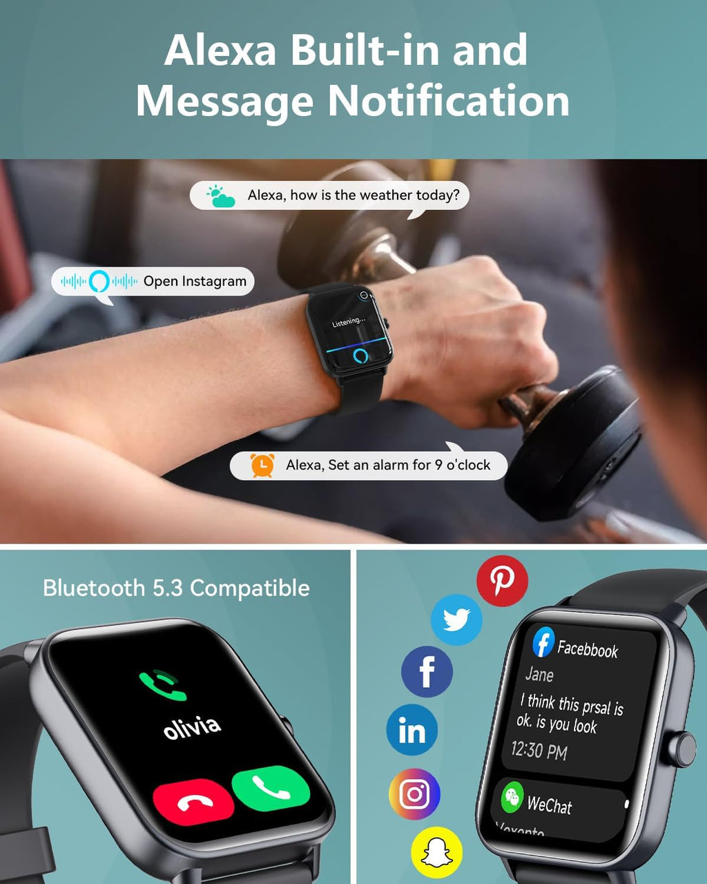 Quican Smart Watches for Women, Compatible for iPhone and Android Phones, Calling, Heart Rate/Sleep Monitor, Alexa, 1.8" Fitness Tracker Watch, Waterproof, Gifts for Women, Silicone Band, Baby Pink