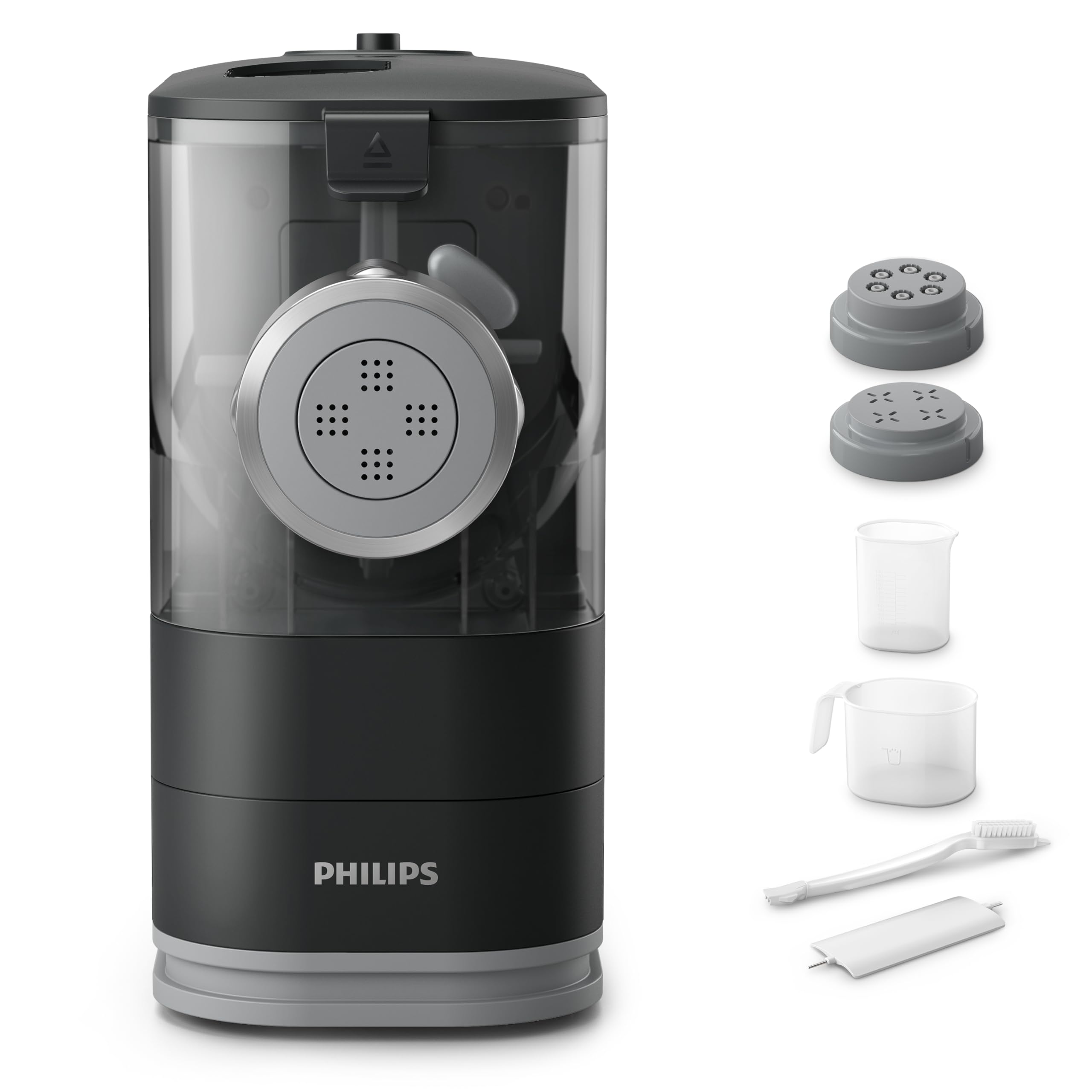 Philips Kitchen Appliances Compact Pasta and Noodle Maker, Viva Collection, Comes with 3 Default Classic Pasta Shaping Discs, Fully Automatic, Recipe Book, Small, Black (HR2371/05)