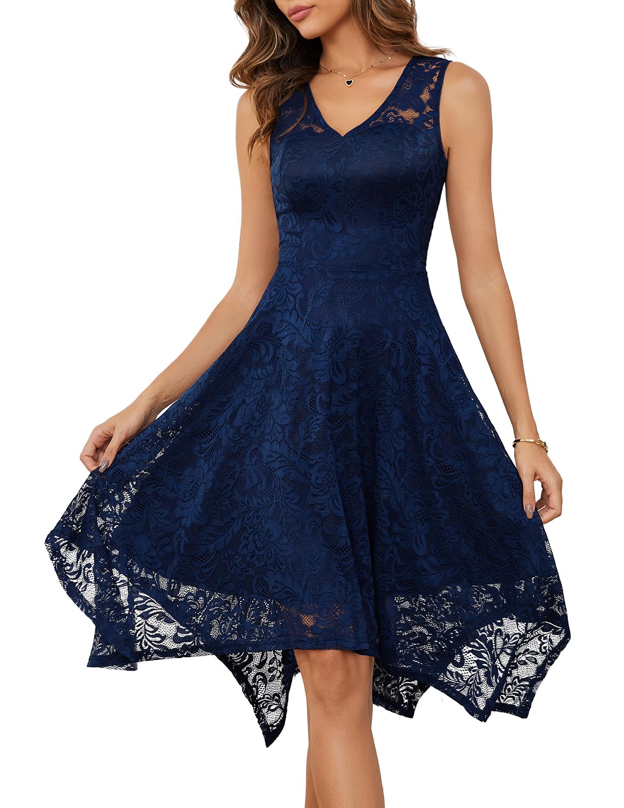 Meetjen Women's Cocktail Party Dresses 2026 Handkerchief Hem Lace Formal Wedding Guest Bridesmaid Fancy Prom Dress