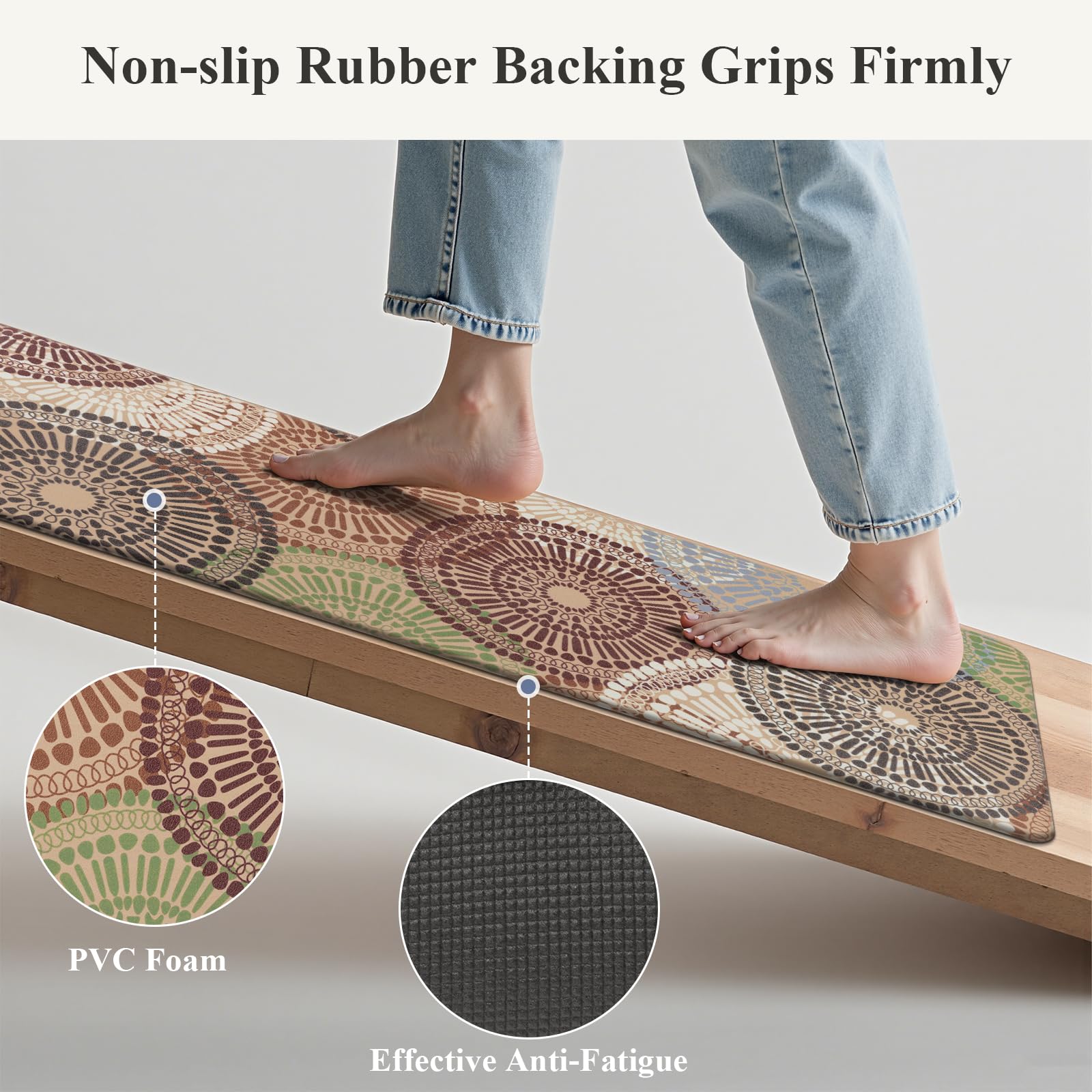 HEBE Anti Fatigue Kitchen Rugs Sets of 2, Non Slip Kitchen Mats for Floor, Waterproof Cushioned Comfort Standing Carpet for Kitchen Sink, Home Office, Laundry Room