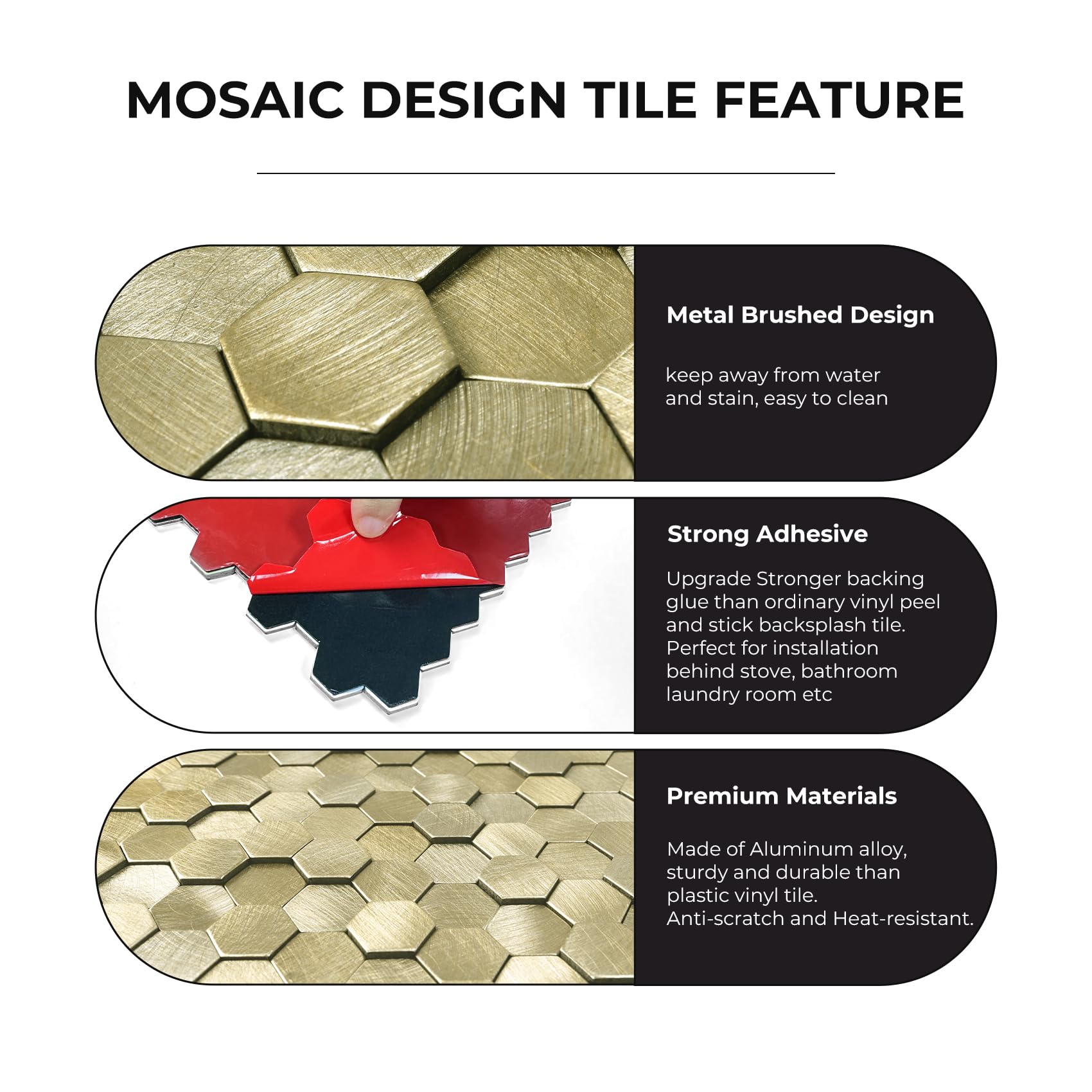 STICKGOO Peel and Stick Backsplash Tiles, Stick on Mosaic Self Adhesive Tiles, 3D Hexagon Backsplash for Kitchen Bathroom Fireplace Vanity (8PCS, Copper)