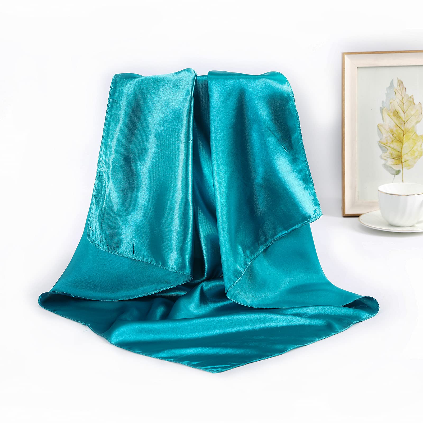 AWAYTR 35” Large Satin Square Head Scarf - 2Pcs Silk Like Floral Head Scarves Square Satin Hair Scarf Bandanas for Women