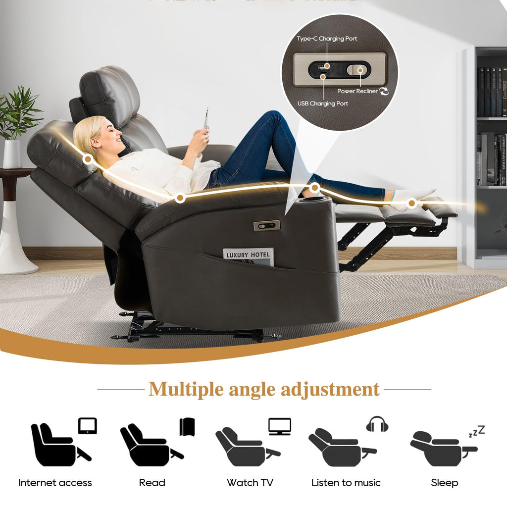 Power Reclining Sofa - 3 Seater Recliner Sofás, PU Leather Sofa, Home Theater Seating with Flipped Middle Backrest, Power Recliner Couch for Living Room(Brown)