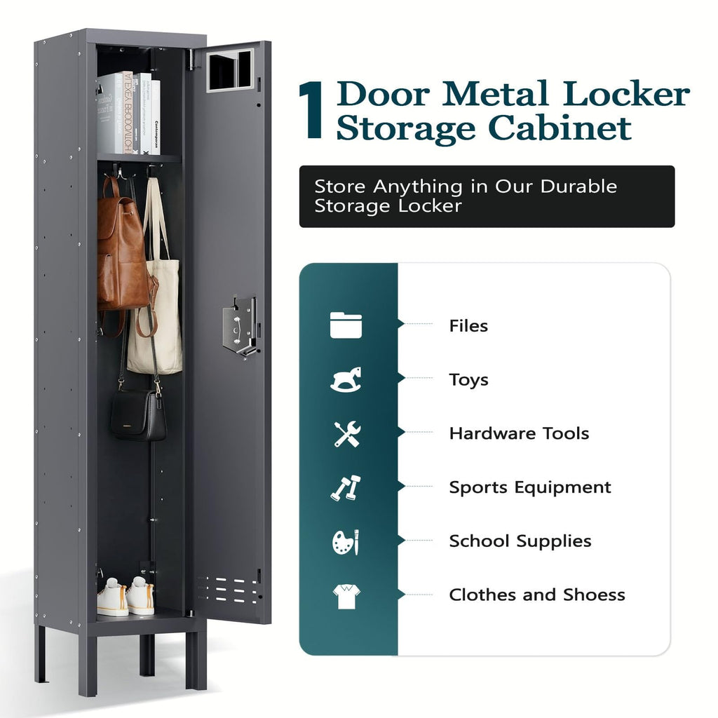 Lockers,Metal Locker, (Beige, 1 Door - (66.15" H x 11.8" W x 11.8" D))