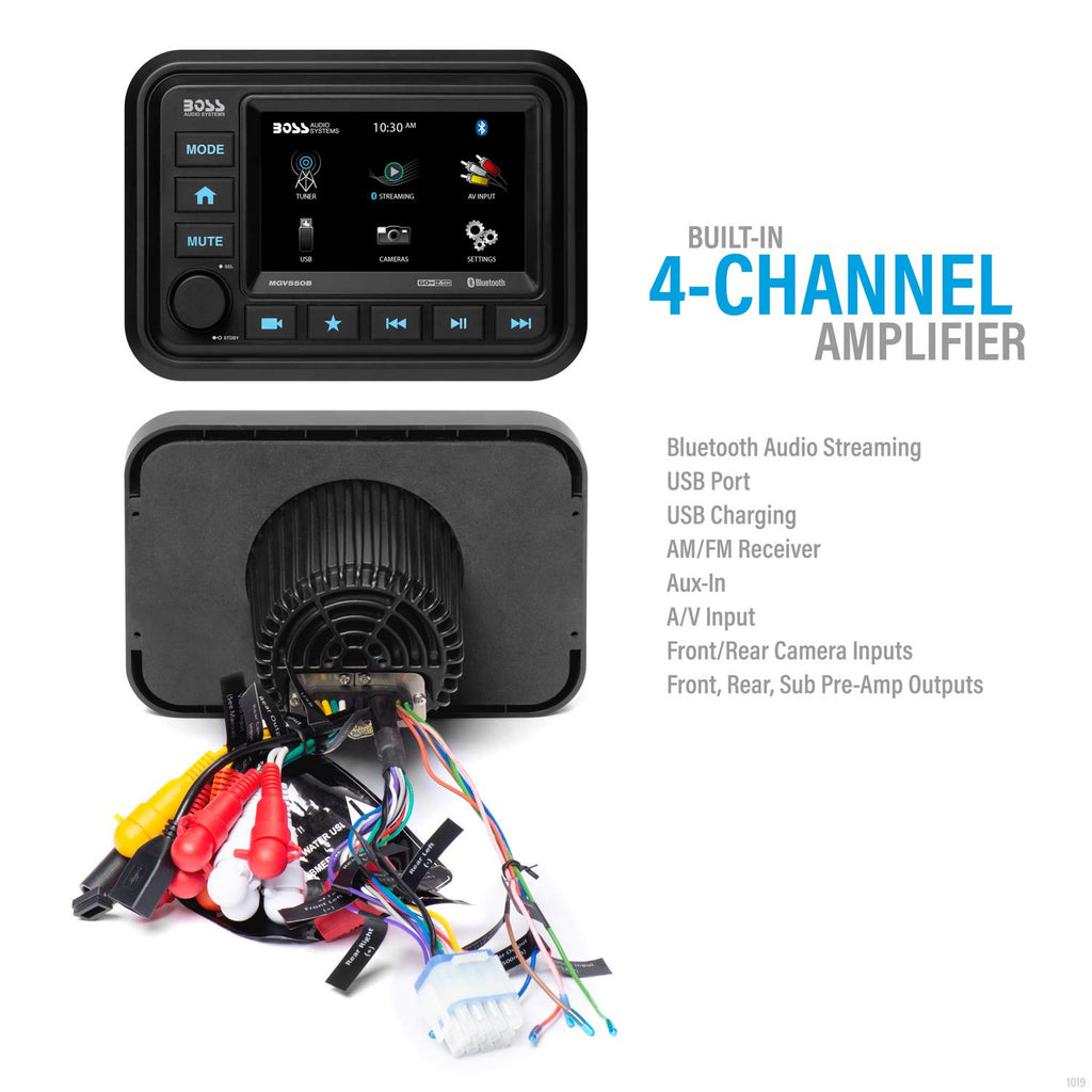 BOSS Audio Systems MGR250B Bluetooth Marine Radio Gauge Receiver, Built-In Amplifier, IPX6-Rated, USB Port + USB Charging