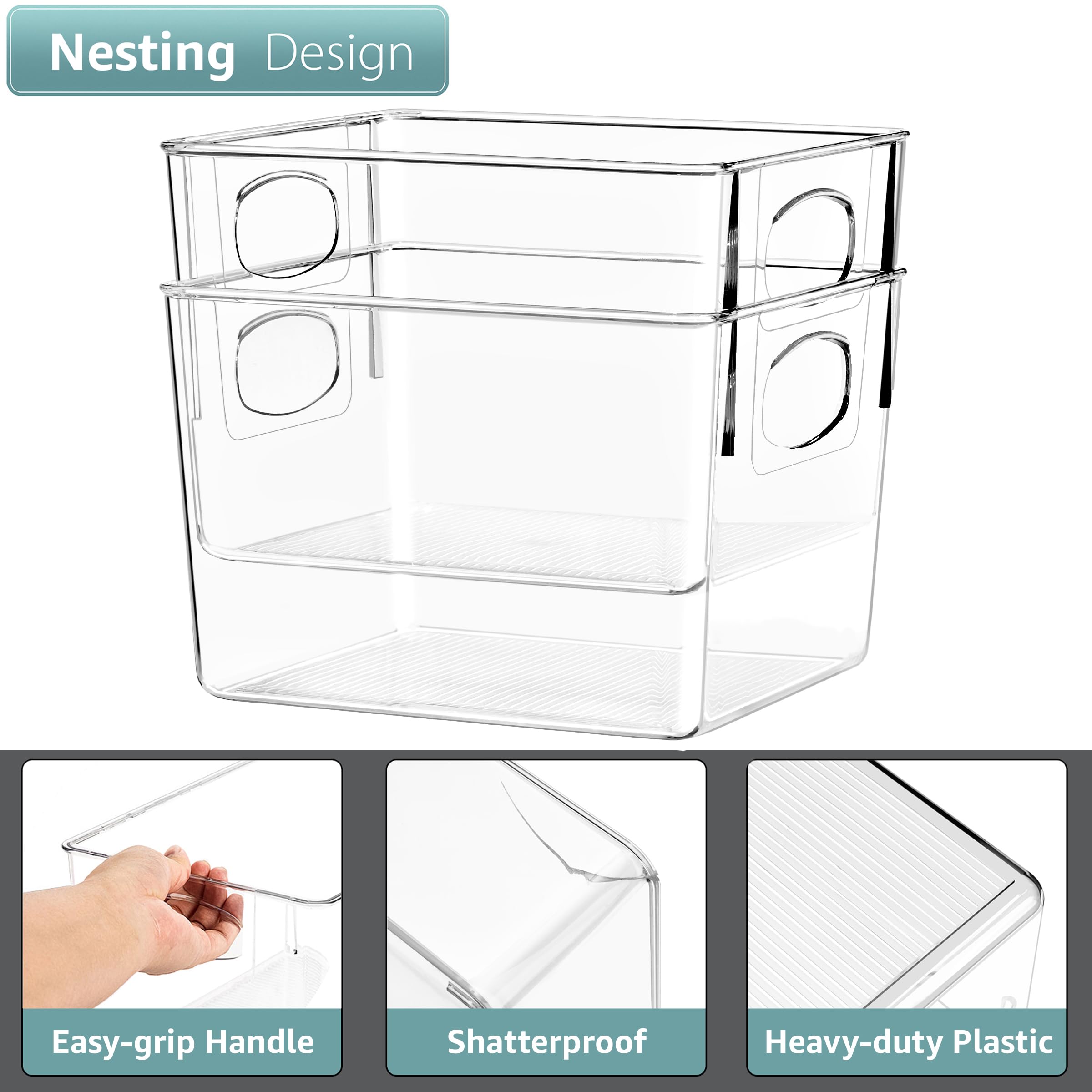Sorbus Large Clear Plastic Storage Bins for Shelves, Clothes, with Handle - Clear Storage Bins, Drawer, Shelf, Closet, Pantry, Fridge, Freezer Organizer Bins, Closet Organizers and Storage (2 pack)