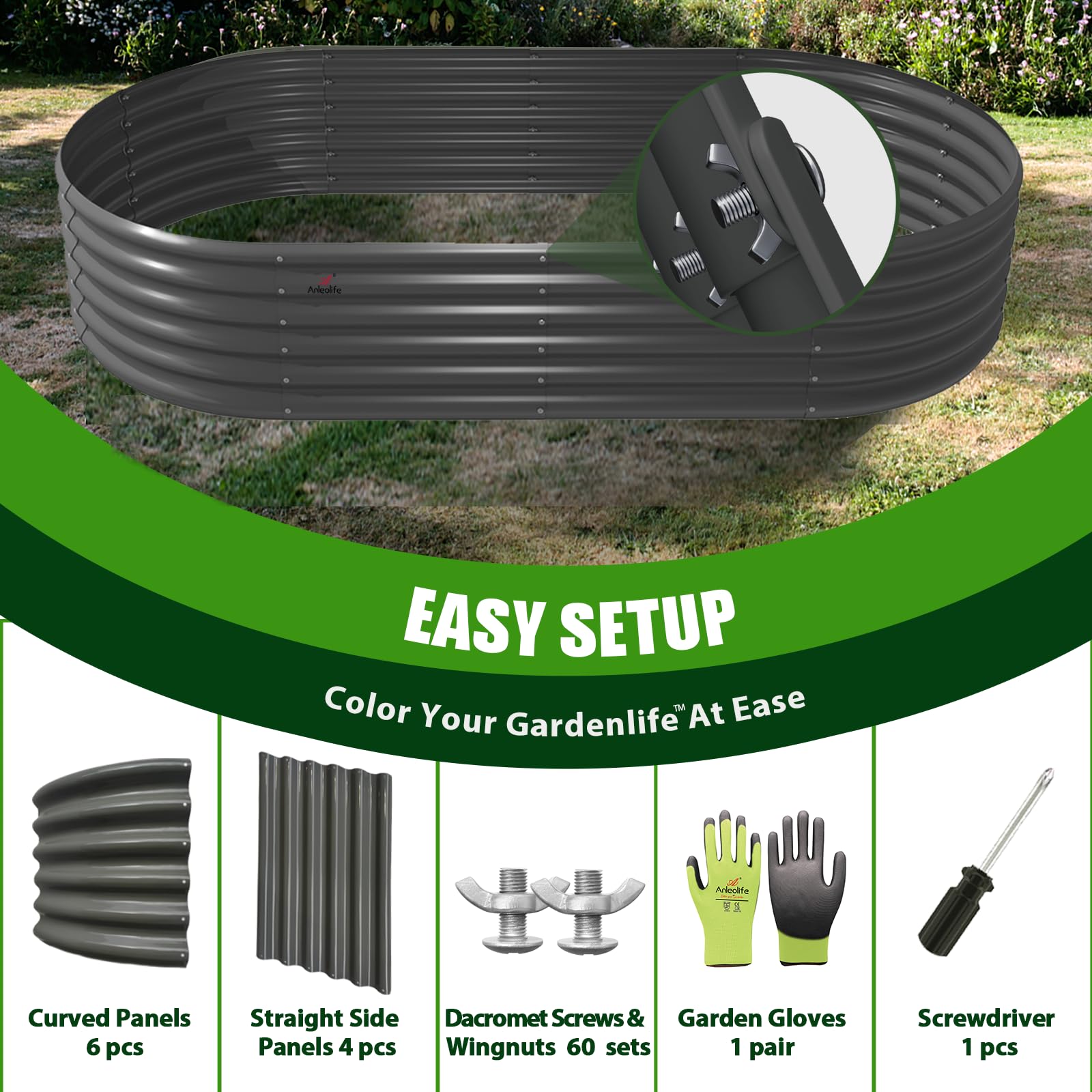 A ANLEOLIFE 2-Pack 3ft x 24” Tall Galvanized Raised Garden Beds Outdoor, Round Metal Planter Box for Planting Vegetables Flowers Herb, Anti-Rust & Easy-Setup, Quartz Grey