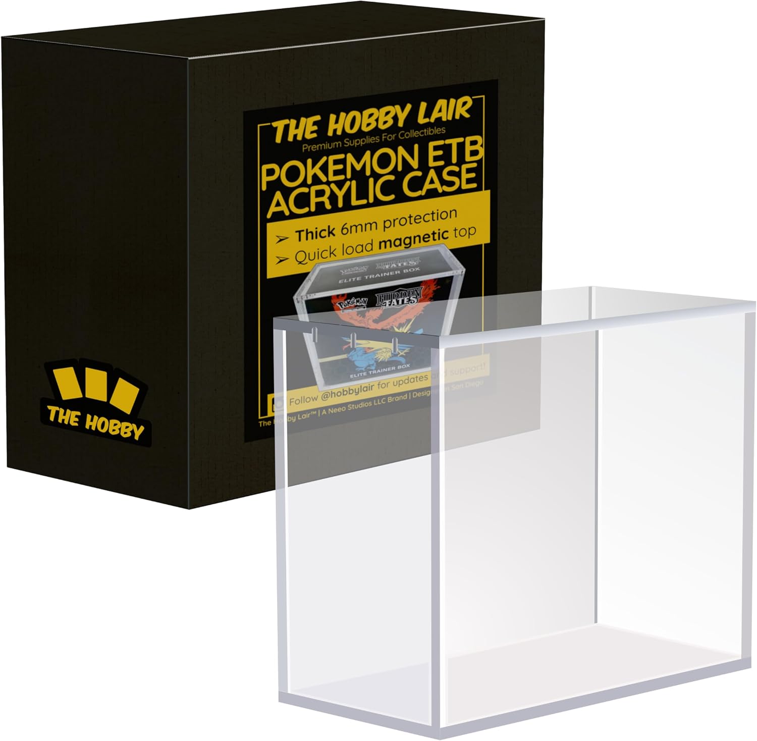 Elite Trainer Box Acrylic Case | The Hobby Lair Deluxe Case Compatible with Pokemon ETB | Magnetic Easy Top Loading | Thick 6mm Protection