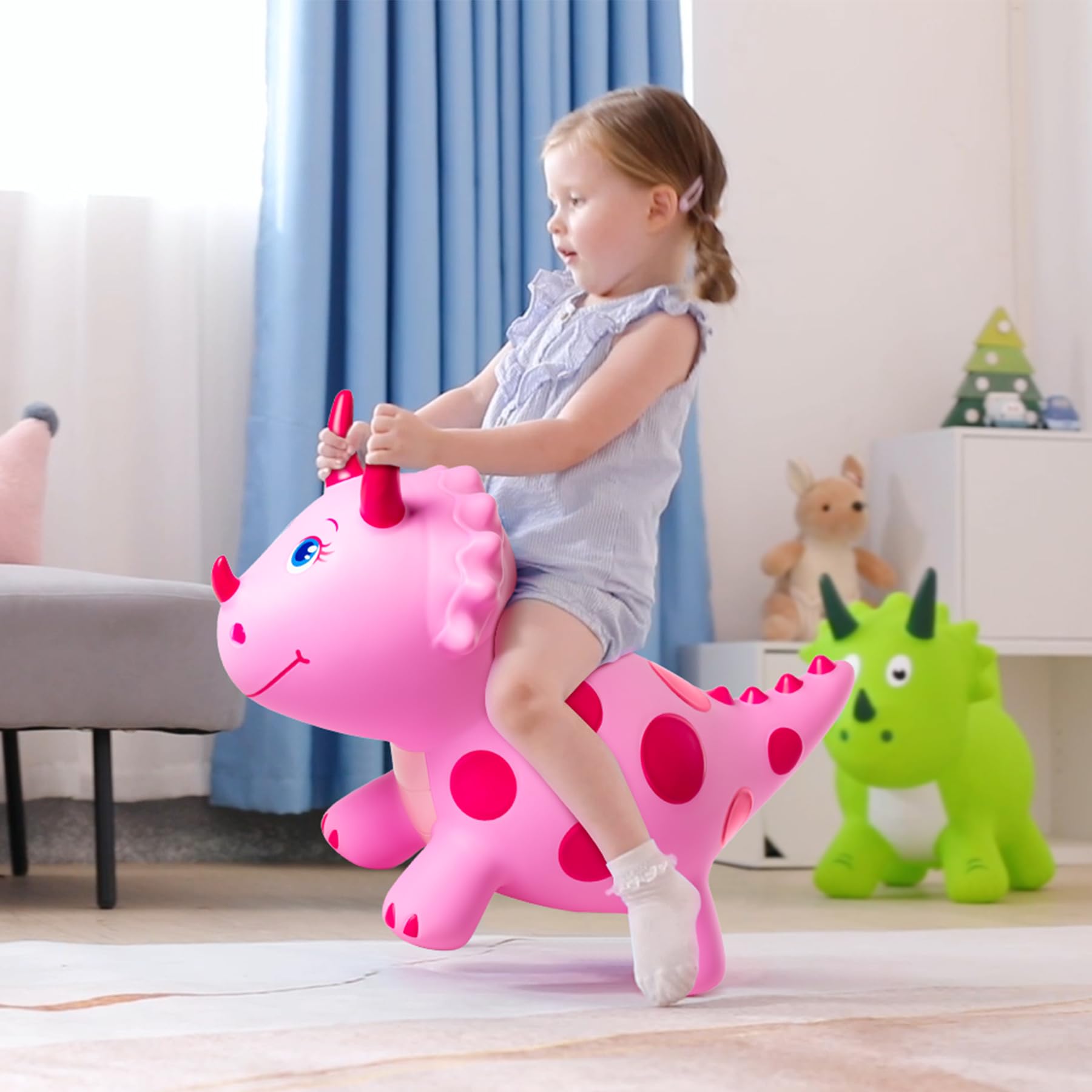 Kids Dinosaur Bouncy Animal Toys, Inflatable Triceratops Bouncer, Ride on Bounce Hopper, Indoor Outdoor Activity Birthday Gift for 18 Months 2 3 4 Years Old Boys