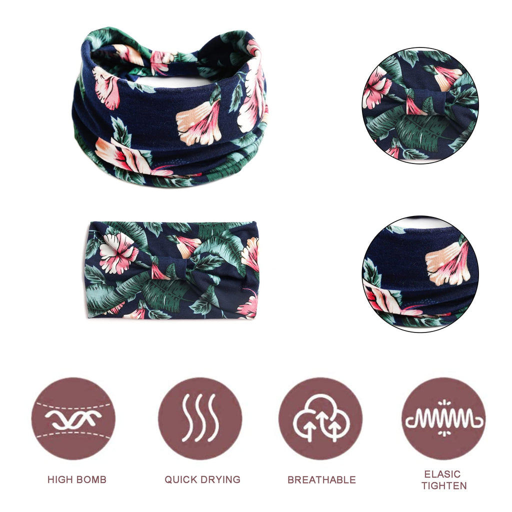 Boho Headbands For Women Fashion Stretch Wide Hair Bands Knoted Turban Head Bands Yoga Running Sweatband Elastic Headband Stylish Wrap Headbands Hair Accessories for Teen Girls 4 Pack