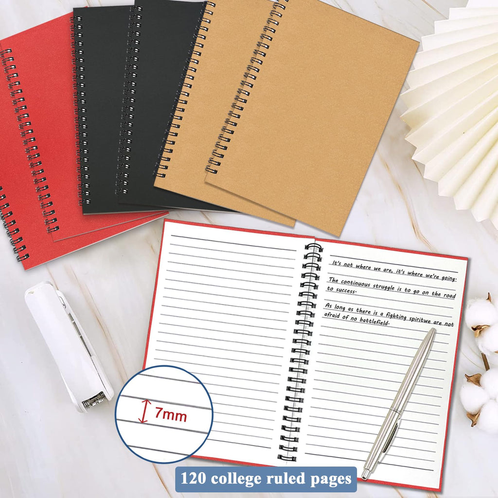 4Pack Small Spiral Notebook A5, 8.25x5.5” 120 Lined Pages Black & Red Wide Ruled Spiral Journal Bulk Blank Kraft Cover Spiral Bound Notebook & Writing Pads for Home Office Meeting Work Note Taking