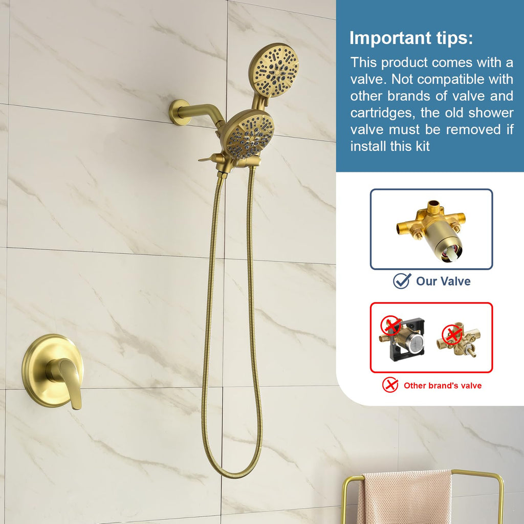 Shower Tub Kit Tub Shower Faucet Combo Set Bathtub Faucet Set Shower System with Tub Spout Shower Valve and Trim Kit Shower Fixtures Brushed Gold
