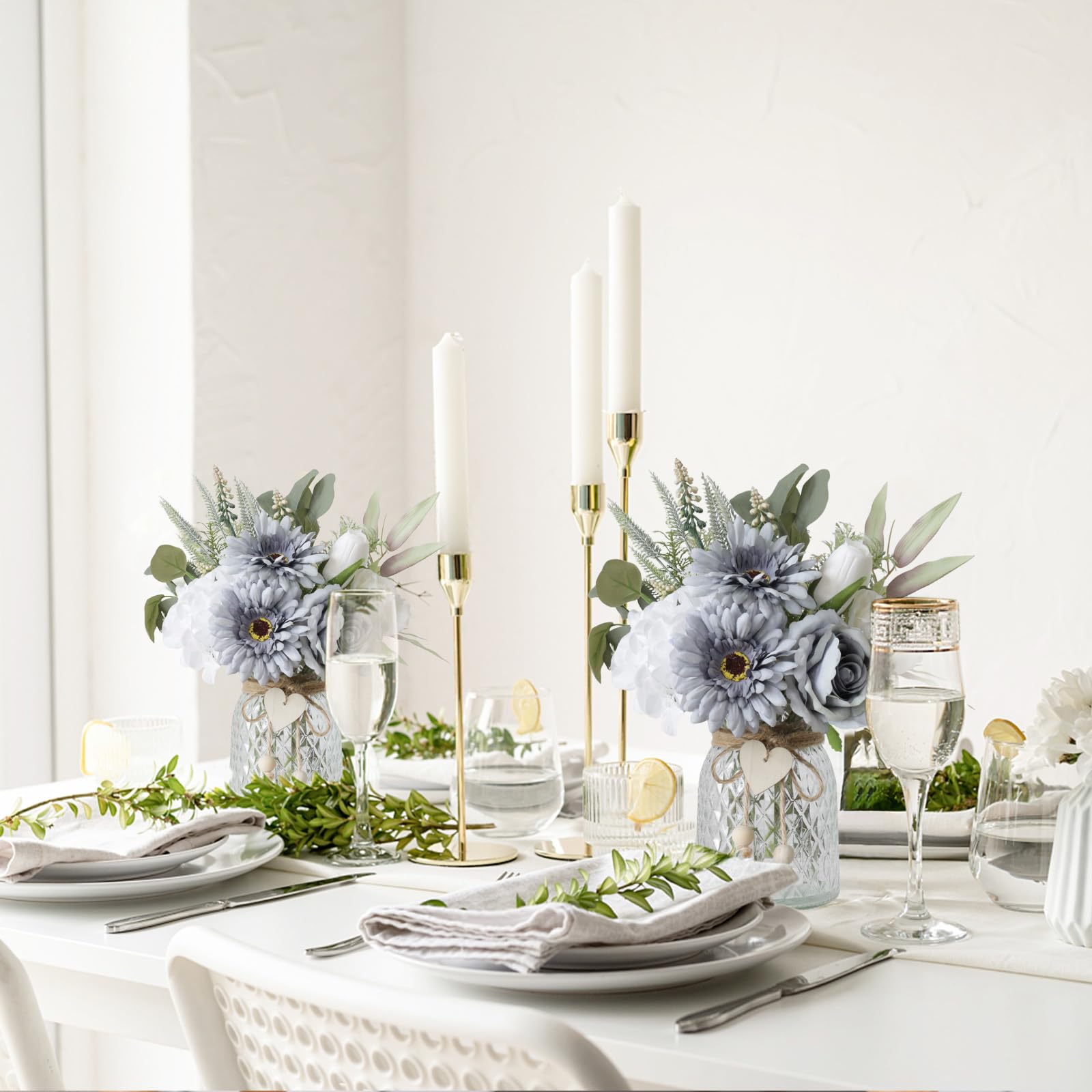 Leftover Fake Flowers in Vase,Faux Flowers in Vase,Table Centerpieces for Dining Room,Flower Centerpieces for Tables,Artificial Flowers,Kitchen Decor,Coffee Table Decor