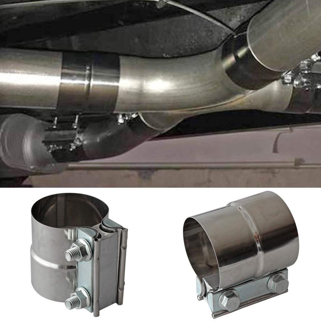 Exhaust Clamps Band Clamp 2.5" Lap Joint - Stainless Steel Lap Joint Exhaust Band Clamp with 1 Block 2Pcs for 2.5" Od to 2.5" Id Exhaust Pipe, Muffler, Elbow and Exhaust Tubing Connection(2 Pack)