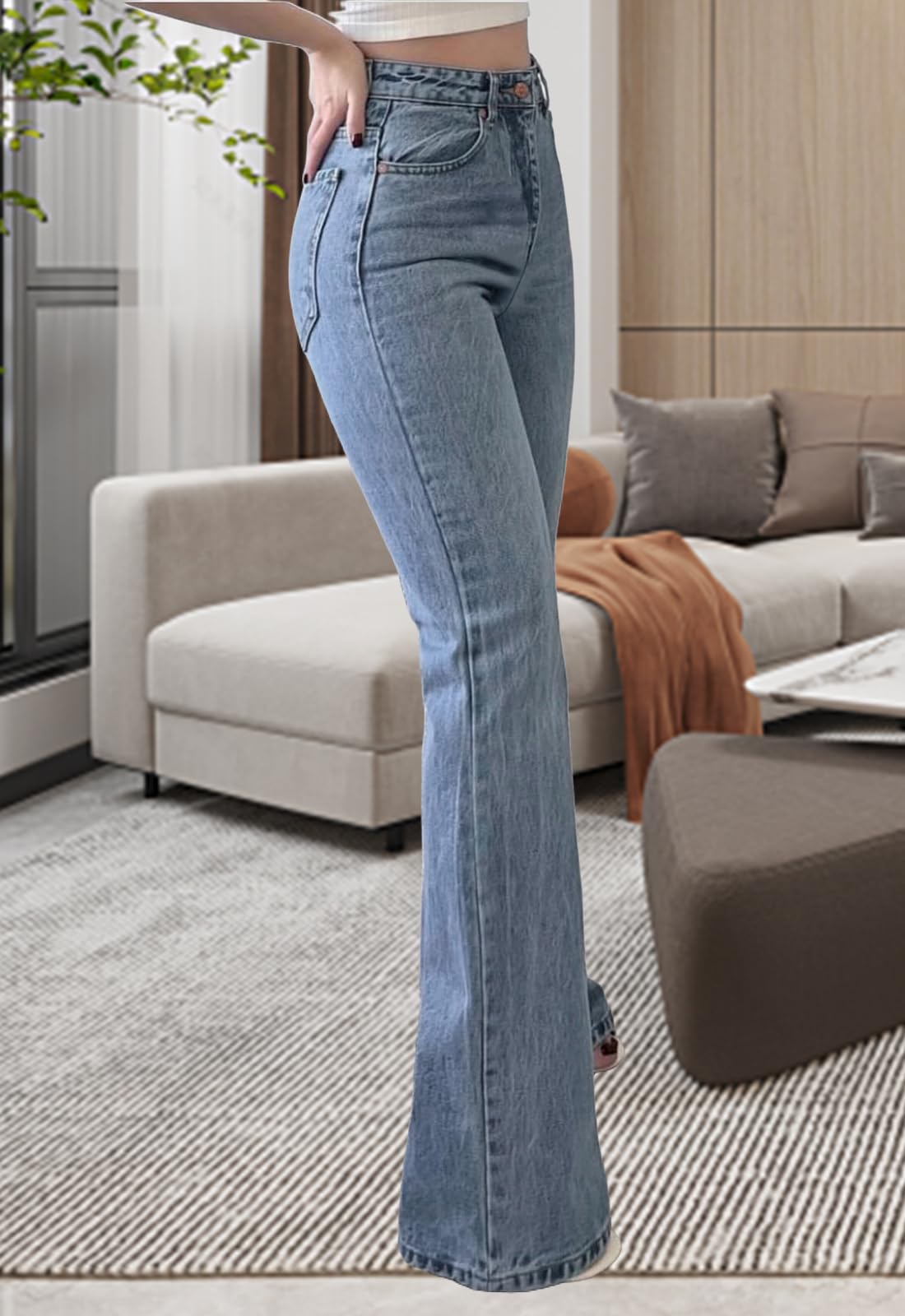 CutieLove Women's Ripped Jeans Bell Bottom Flare Jeans Mid Rise Destroyed Hem Denim Pants