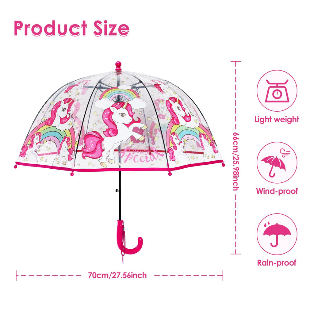 decalsweet Kids Umbrella Clear Bubble Umbrellas for Rain,Transparent Dome Safety Windproof Umbrella with Easy-Grip Hook Handle for Toddler Girls and Boys