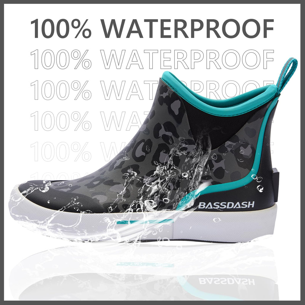 BASSDASH Womens 4.5” Waterproof Deck Ankle Rain Boots Anti-Slip Neoprene Rubber Garden Fishing Boots