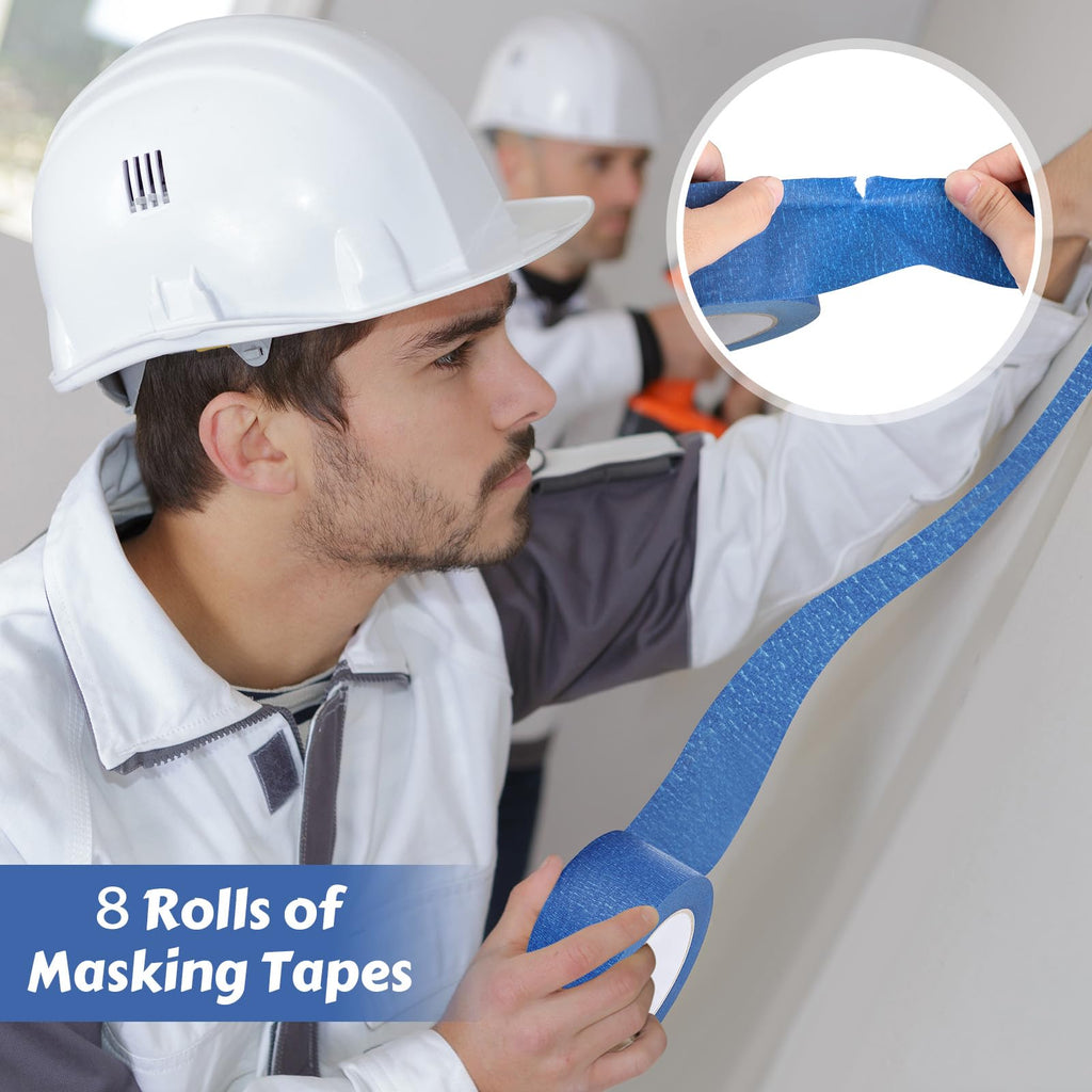 Fainne 12 Rolls Blue Painters Tape Bulk Multi Pack Safe Paint Paper Masking Tape for Wall Painting Decoration Supplies (Blue,1 Inch X 55 Yards)