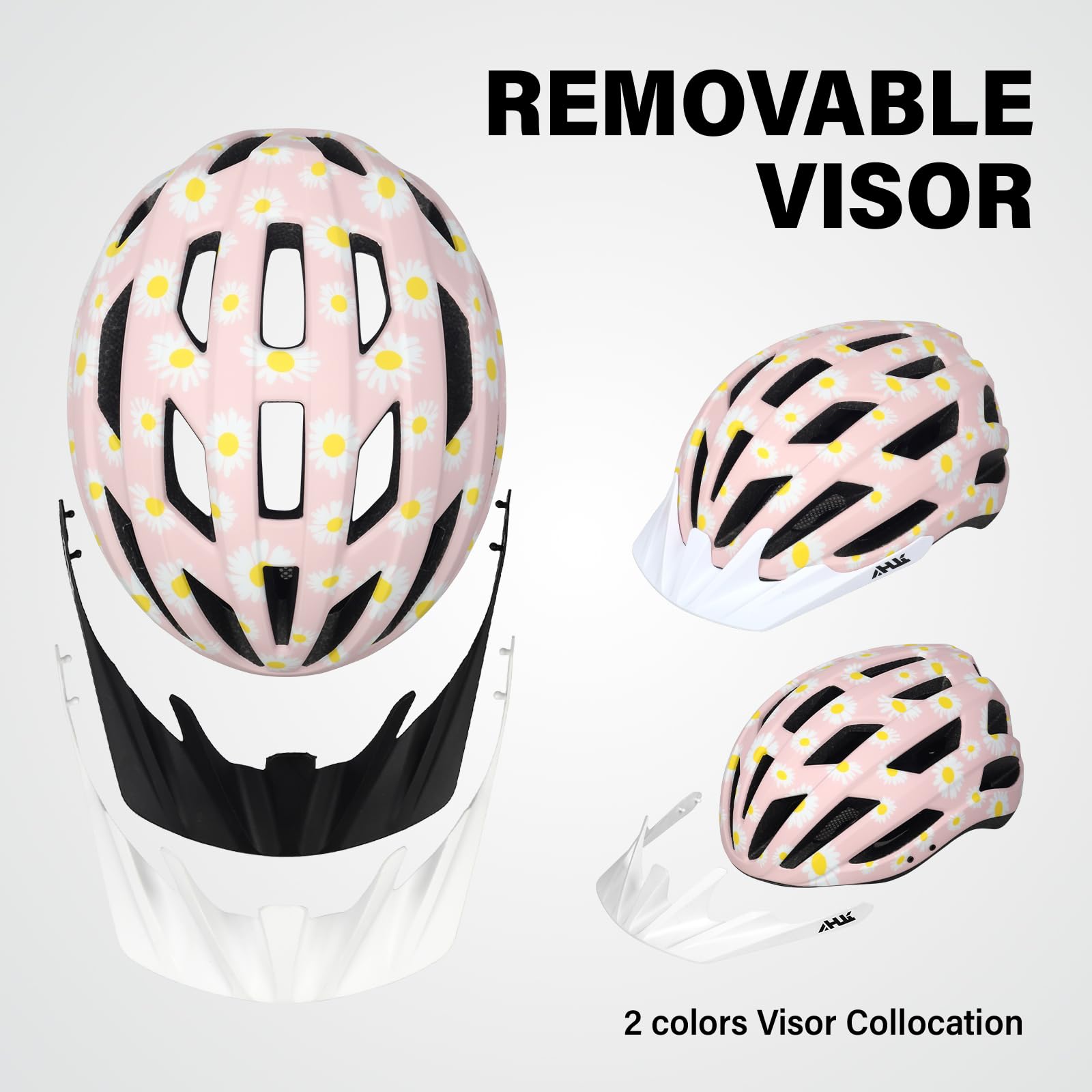 Youth Adult Road Bike Helmet, Men Women Adjustable Mountain Bicycle Helmet with Detachable Visor, 2 Sizes for Age 8-14+ Youth, Kids, Adult