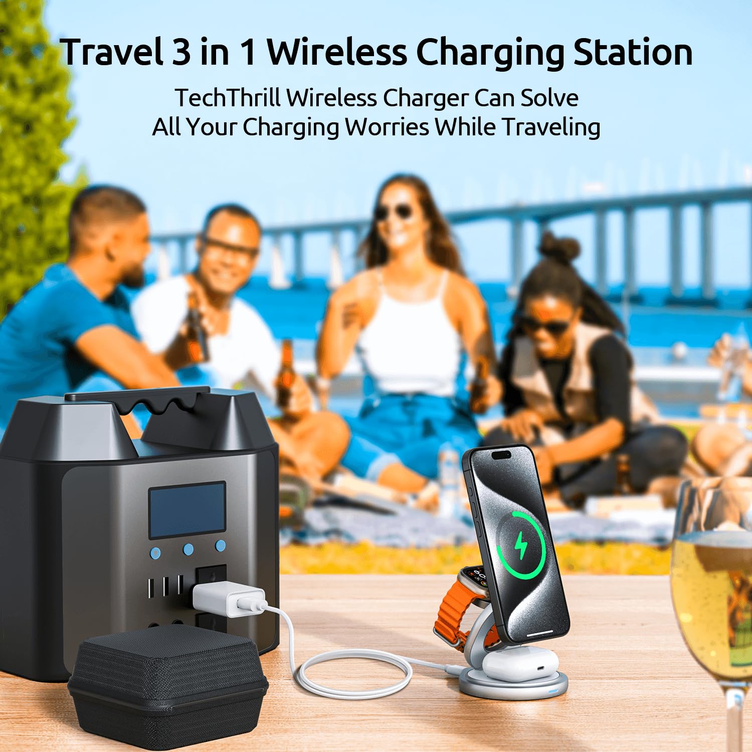 3 in 1 Charging Station for Apple Magsafe Travel Charger for Multiple Devices Aluminum Foldable Magnetic Wireless Charger with 360 Rotating for iPhone 17/16/15/14/13/12 Series,for iWatch,for Airpods