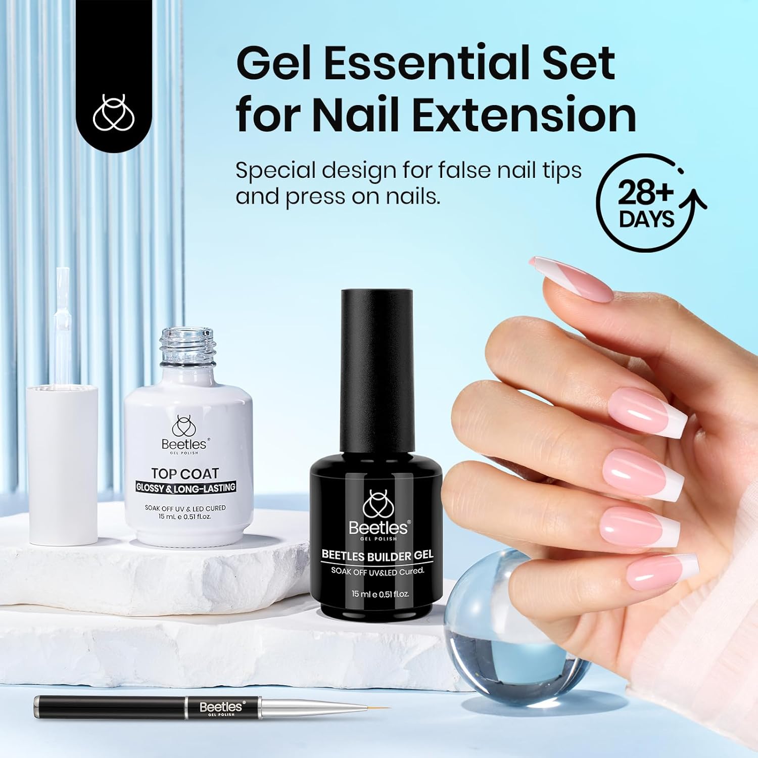 Beetles 2Pcs 15ml Gel Base and Top Coat Set - Upgrade No Wipe Extra Glossy Top Coat Finish for Gel Nail Polish, Soak Off UV/LED Lamp Needed, Essentials for Long-Lasting Manicure Kit