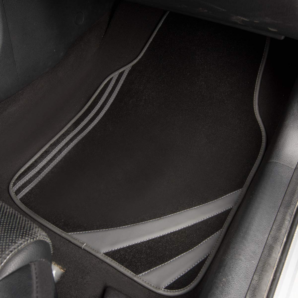 CAR PASS Car Seat Covers Full Set for Women Girls with Waterproof Car Floor Mats,Anti-Slip Leather Steering Wheel Cover,Universal Fit for SUVs,Vans,Trucks,Sedans,Cars (Combo Set,Black & Pink)