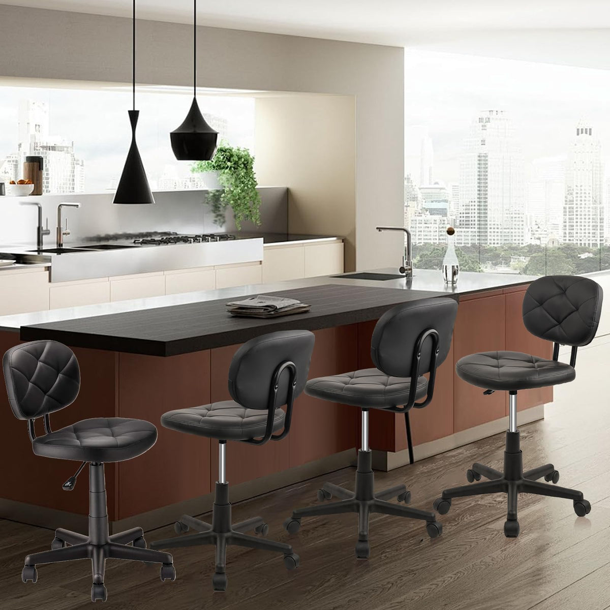 KLASIKA Leather Rolling Swivel Salon Stool Chair with Back Support Adjustable Hydraulic Seat Height 22 in for Office Massage Facial Spa Medical Drafting Tattoo Beauty Barber