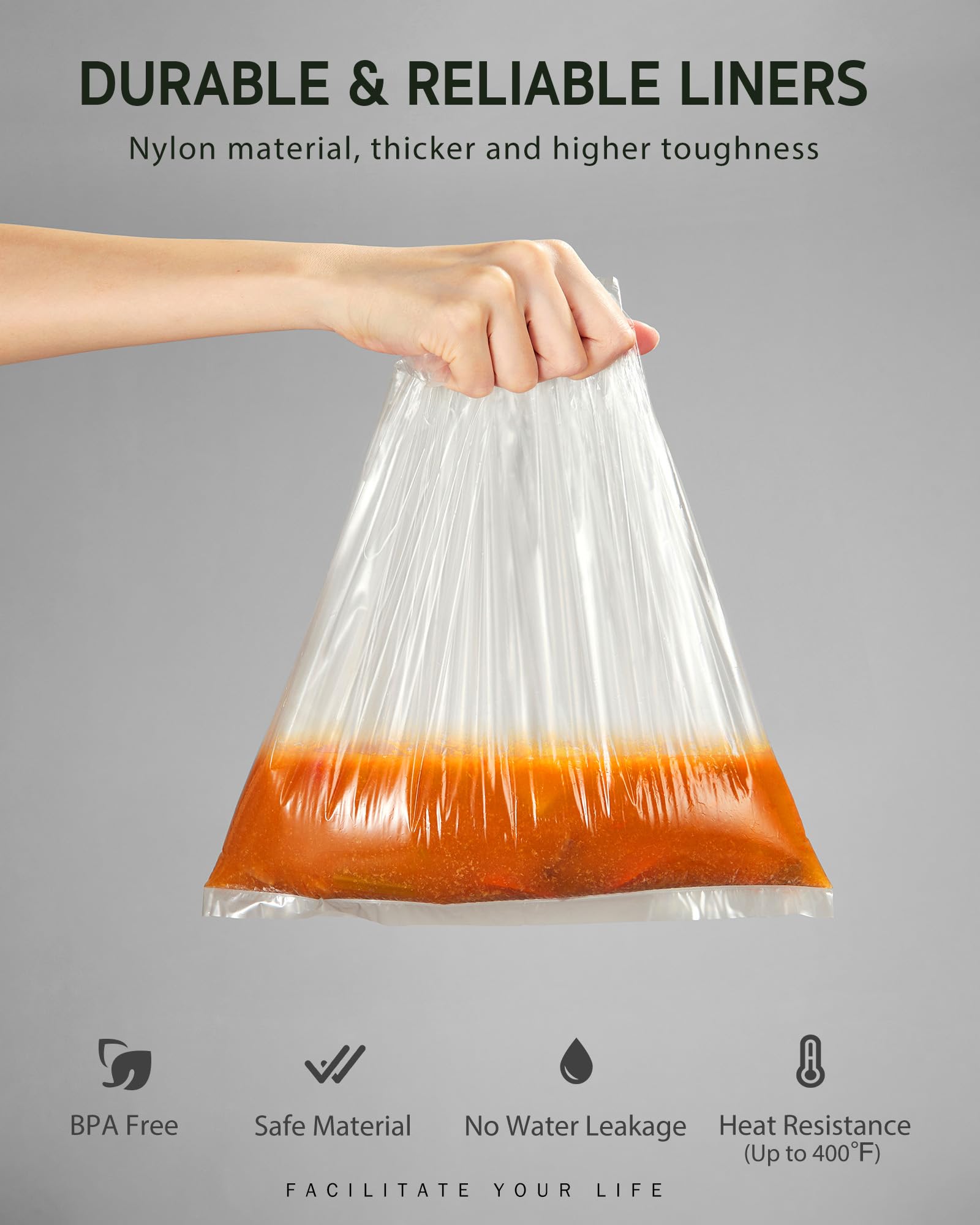 Syntus Slow Cooker Liners, 10 Count Cooking Bags Small Size Disposable Pot Liners Plastic Bags, Fit 1QT to 3QT for Slow Cooker Cooking Trays, 10.5"x 17.5", 10 Liners