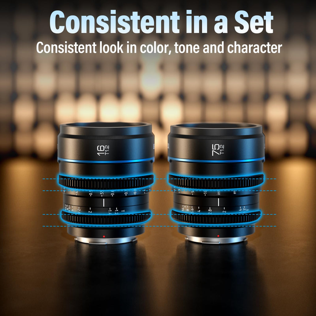 SIRUI Night Walker T1.2 Cine Lens Set, 16mm, 24mm, 35mm, 55mm, 75mm Large Aperture Manual Focus Lens (M4/3 Mount, Black)